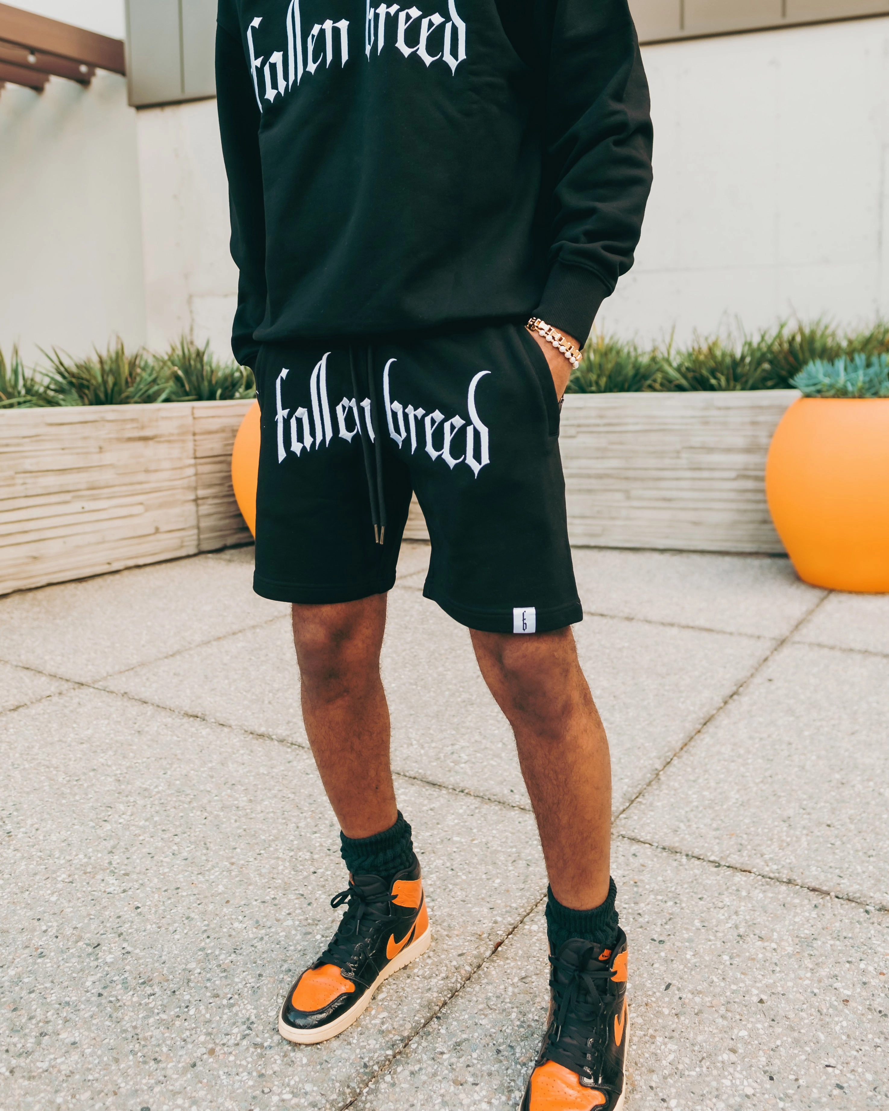 Fallen Breed Logo Sweat Shorts Black Static Resistant Fibers