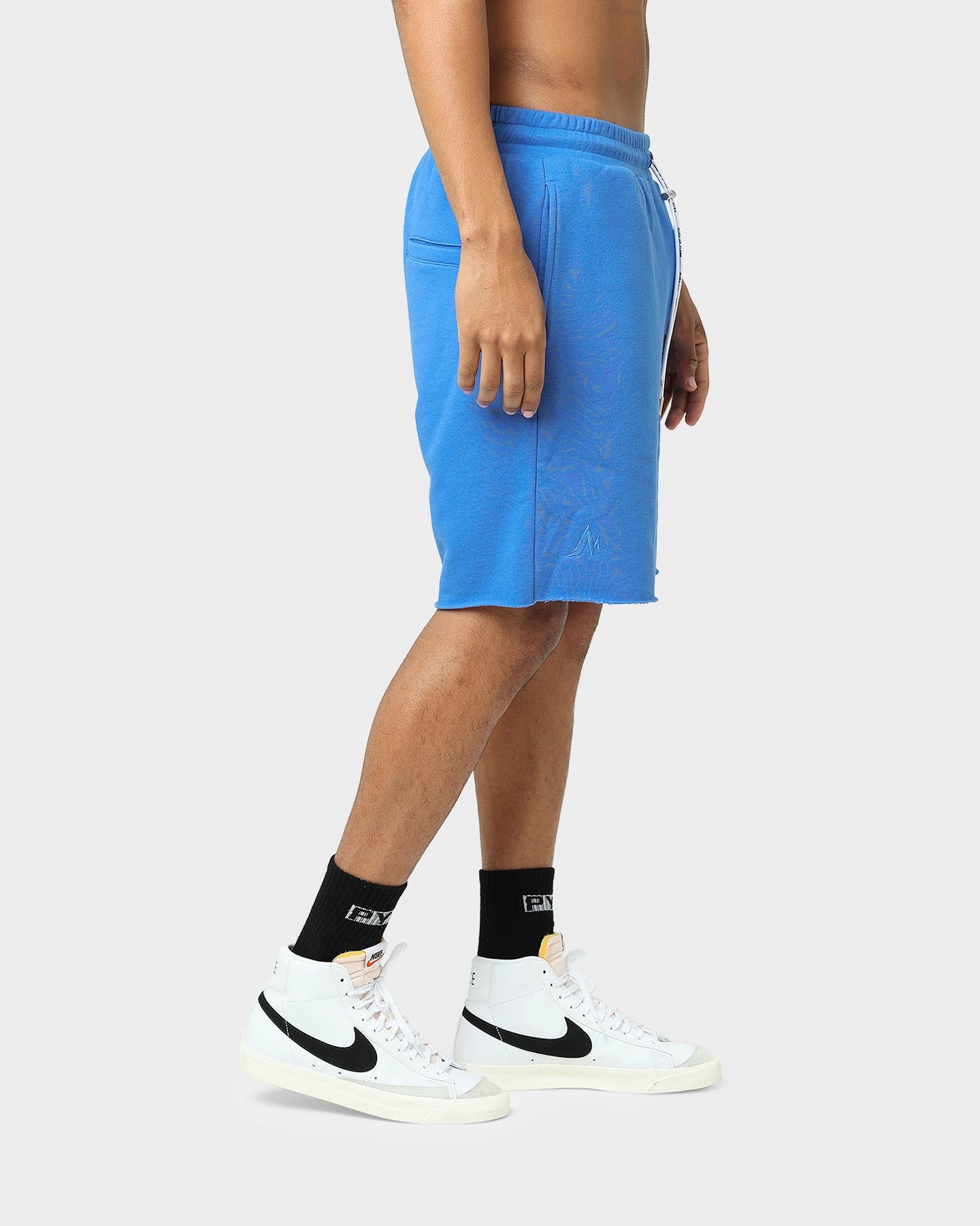 Pyra Raw Slouch Shorts Blue Concert wear Stretchy Hemline