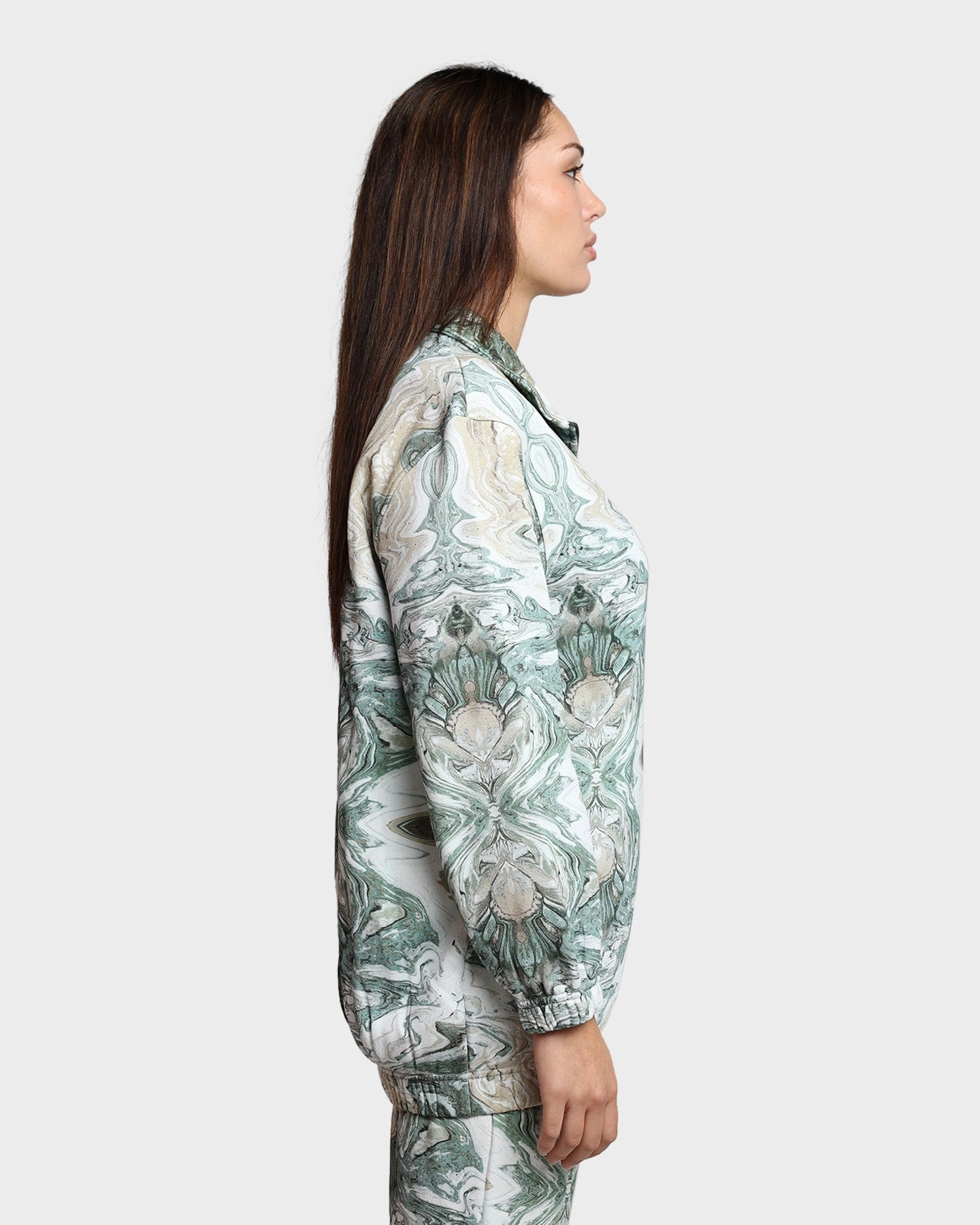 Classic Urban Wear Active Daily Wear HUF Women's Swirl Oversized Fleece Full-Zip Jacket Olive