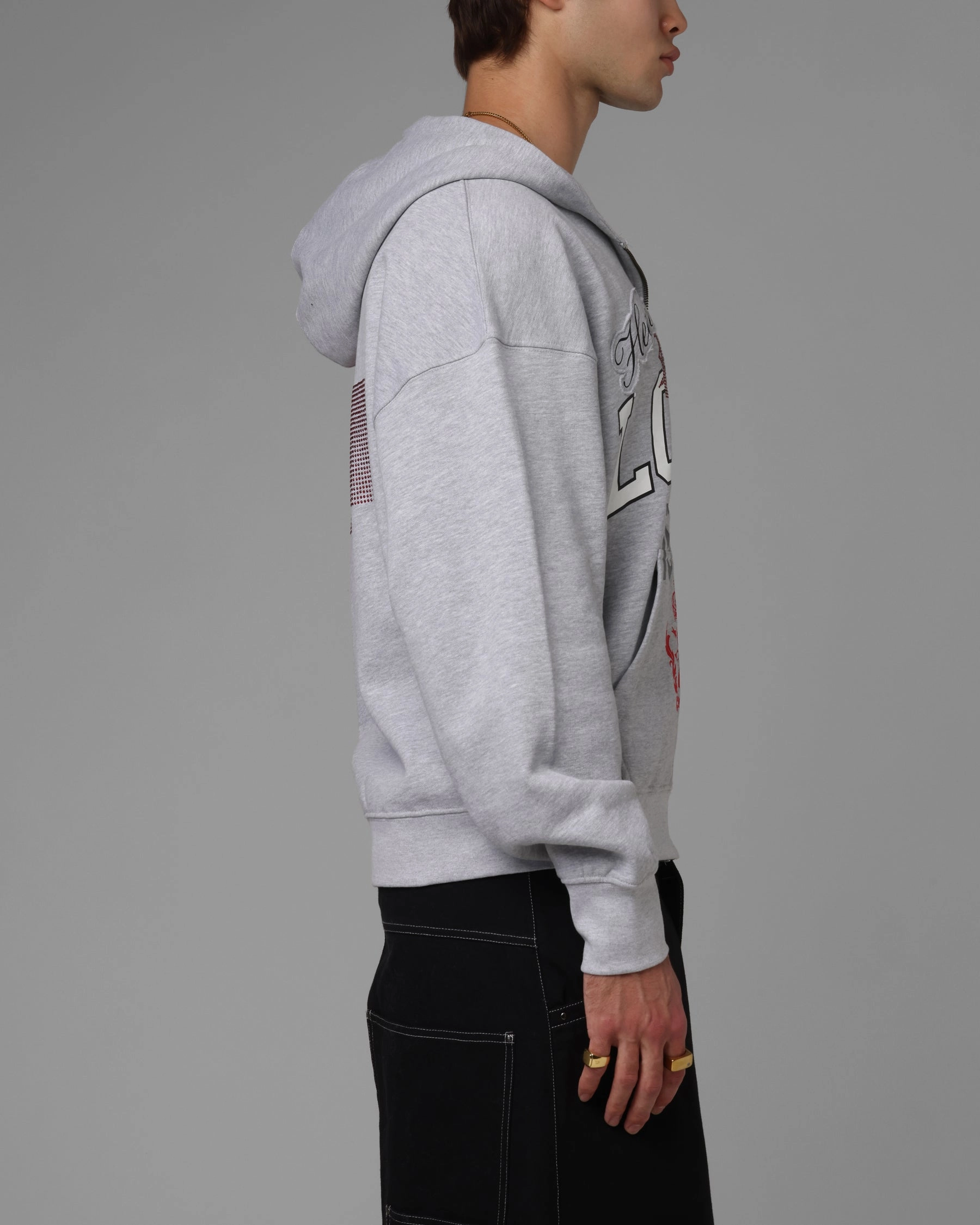 Loiter Drop Out Zip Hoodie Grey Flexible Quilted Panels