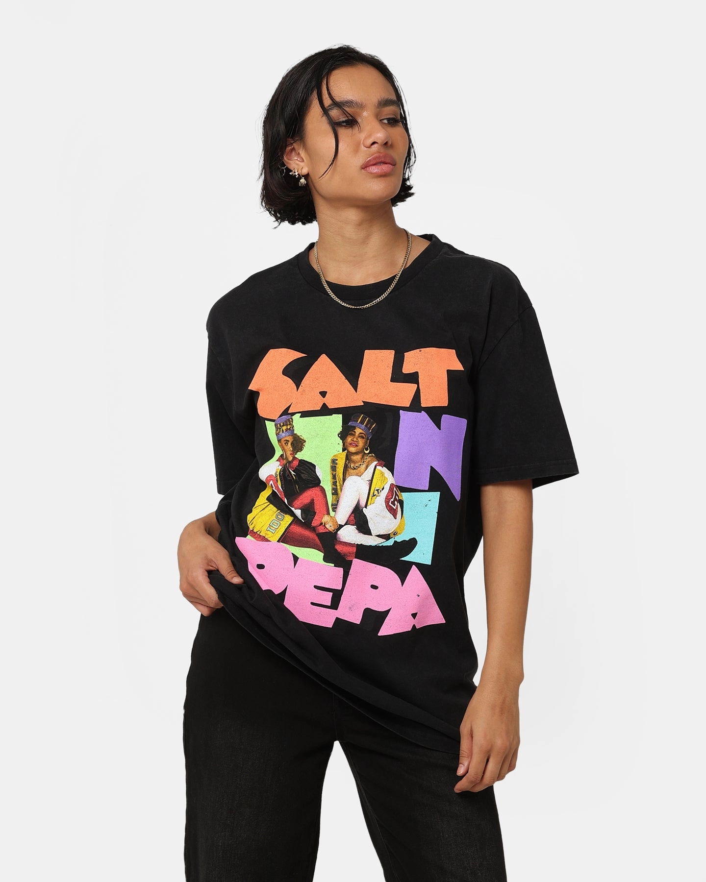 Fun Style Stylish Day Wear Salt N Pepa Retro Vintage T-Shirt Washed Black