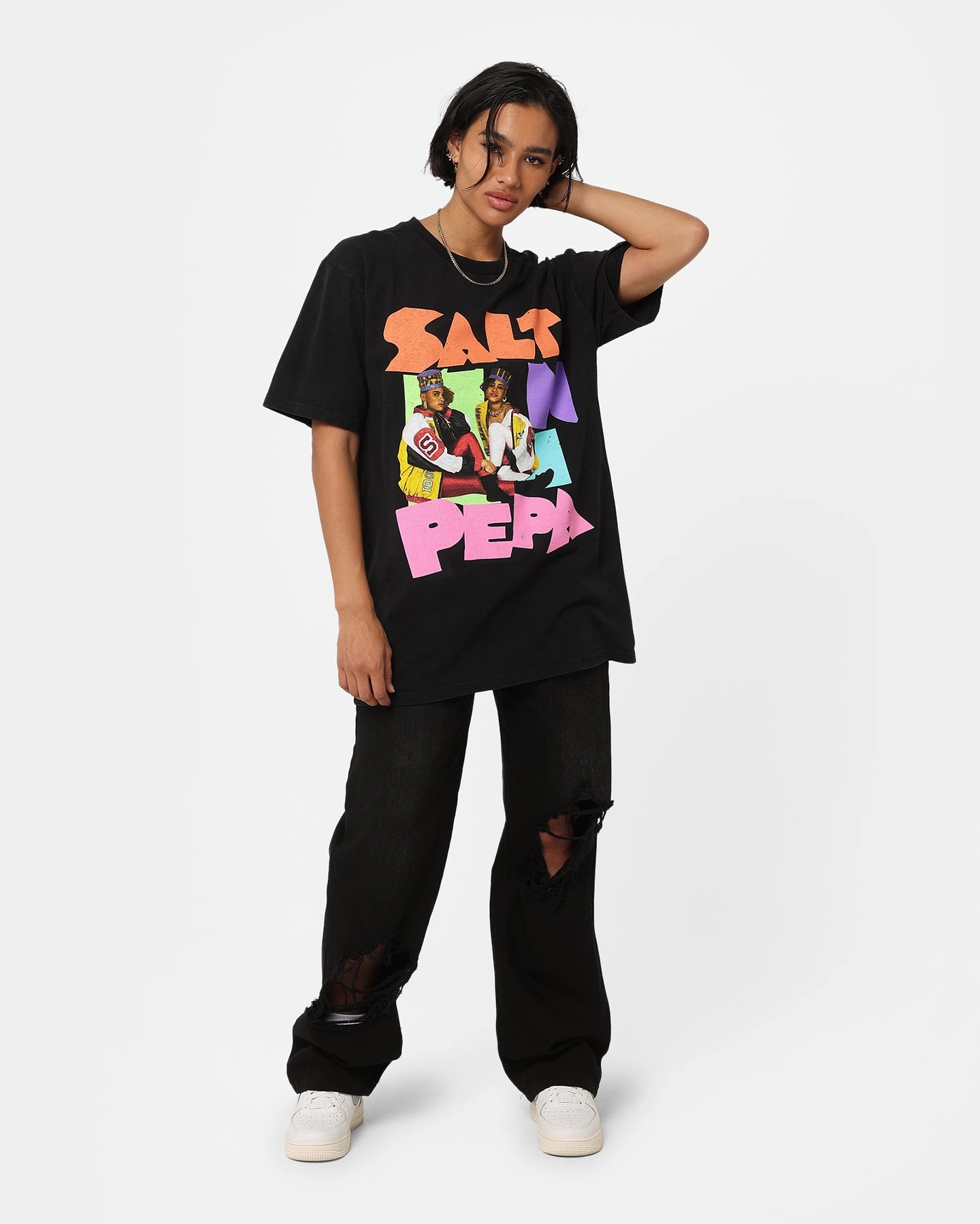 Salt N Pepa Retro Vintage T-Shirt Washed Black timeless Button Down