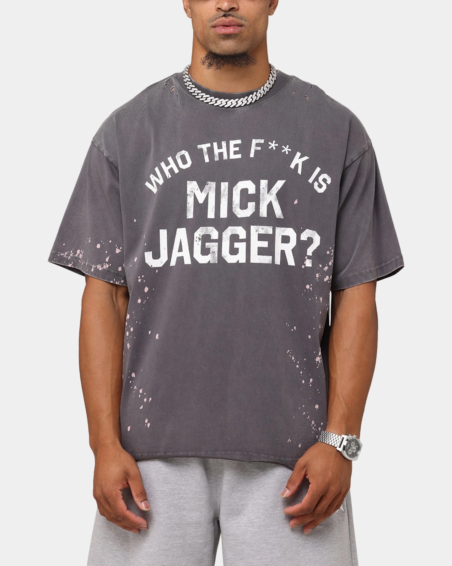 The Rolling Stones Who The F Is Mick T-Shirt Washed Black Trendy Top