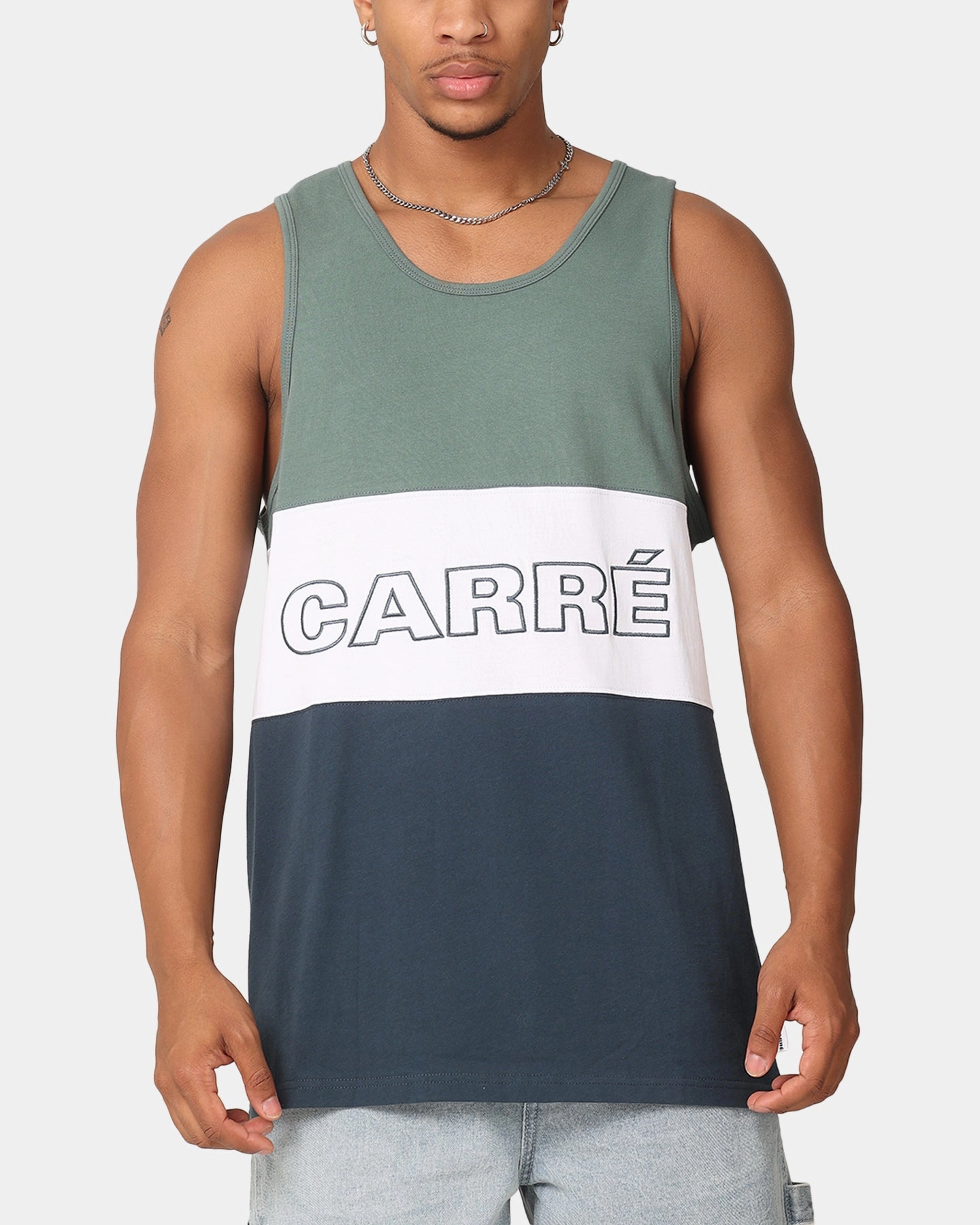Carre Boost Panel Singlet Forest Green Relaxing Fit Flexible Ribbed Cuffs