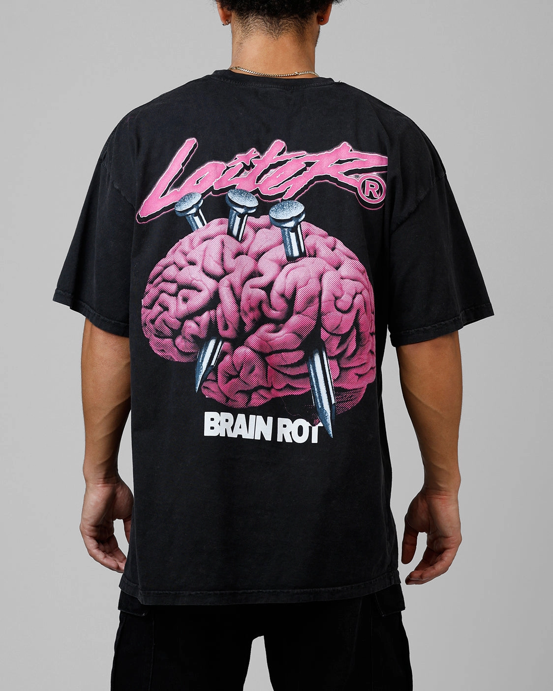 Loiter Brain Rot Vintage T-Shirt Black Acidwash Light and Breezy Light Breeze