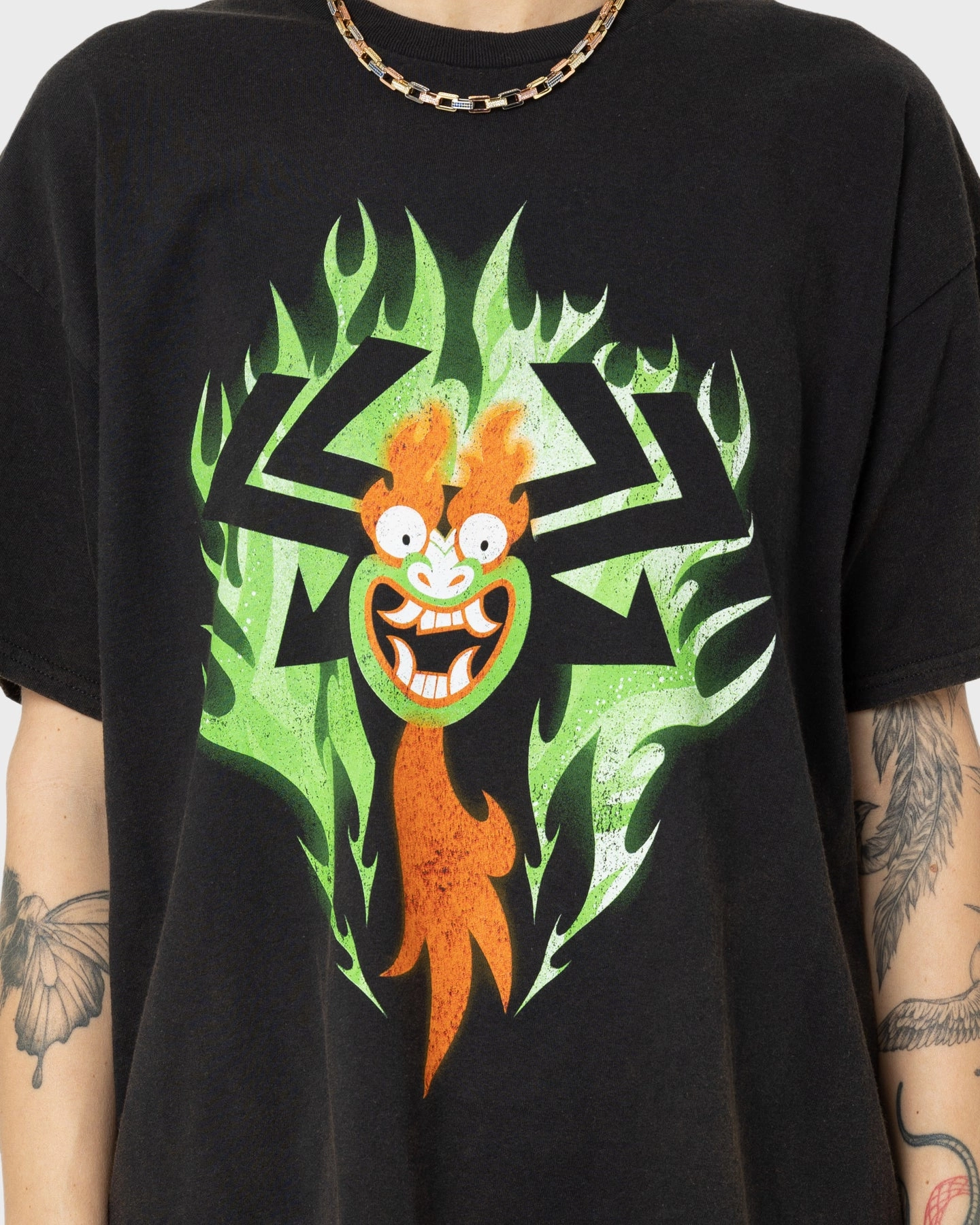 American Thrift X Samurai Jack Aku T-Shirt Black Wash Seam Free Edging