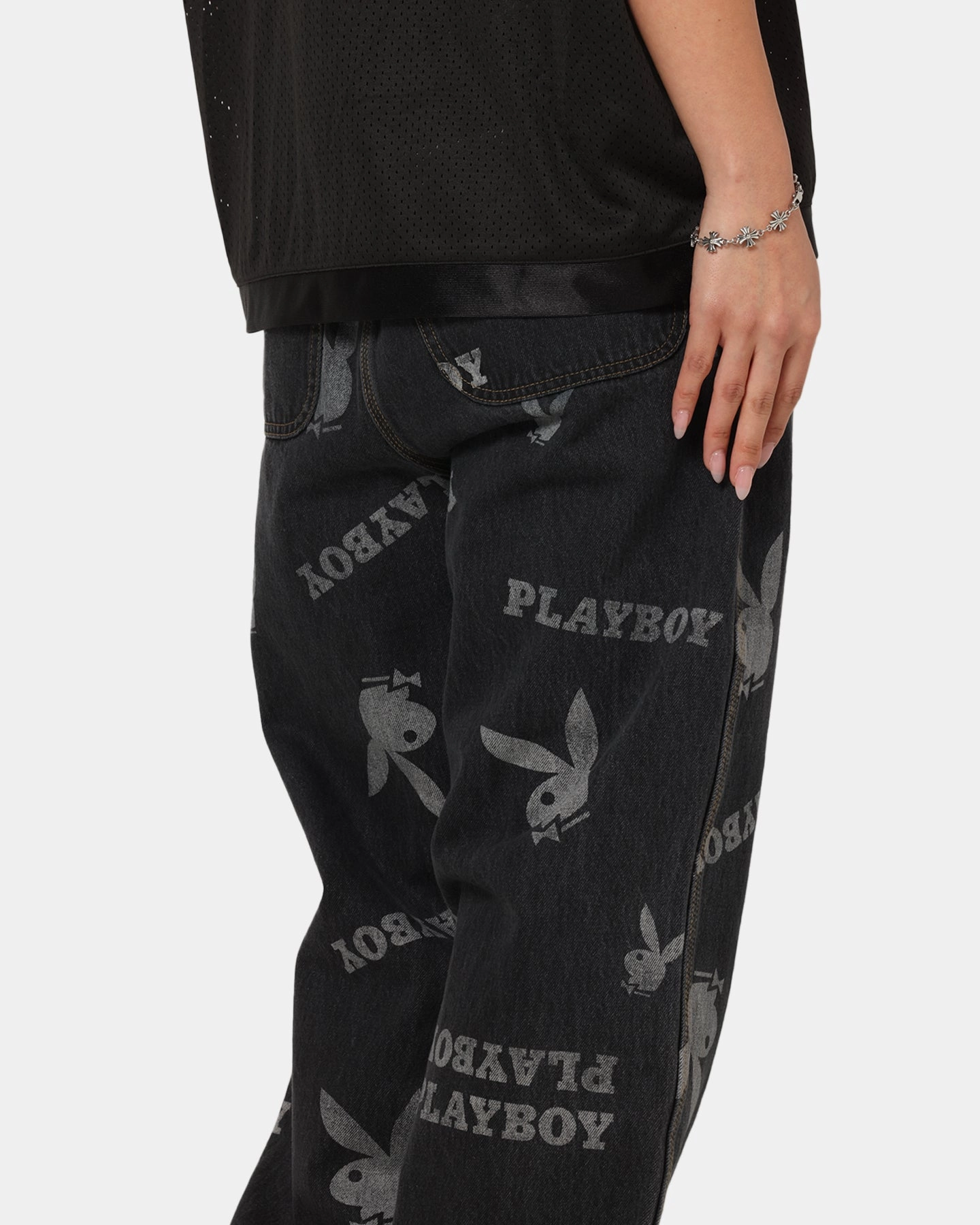 Playboy Mess Denim Jeans Washed Black Modern Comfort
