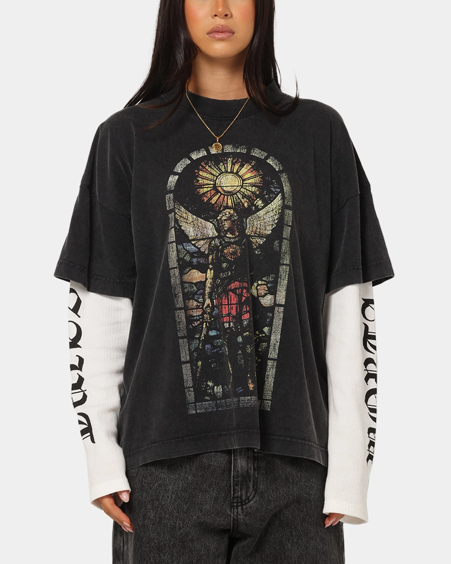 Street Style Trend Saint Morta Kingdomcome Long Sleeve T-Shirt Vintage Black