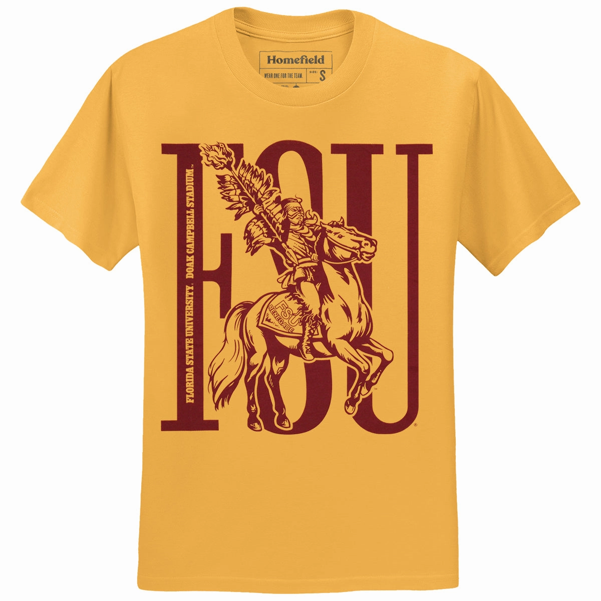Homefield Men's Vault FSU Osceola/Renegade Design Short Sleeve T-shirt - Gold Soft and Cozy Non Toxic Printing