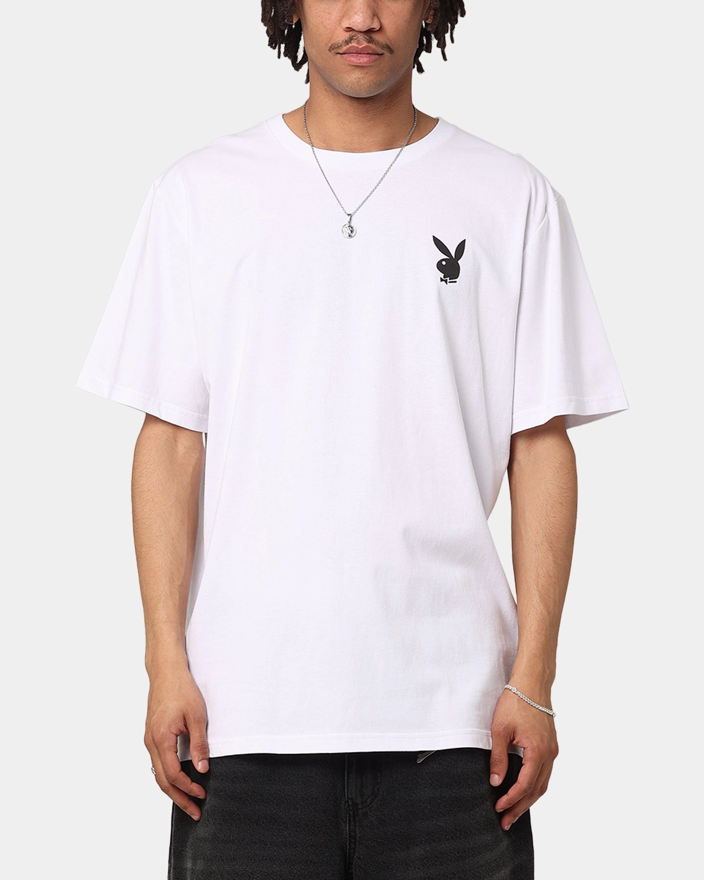 School Uniform Skinny Fit Playboy Logo Bunny O T-Shirt White