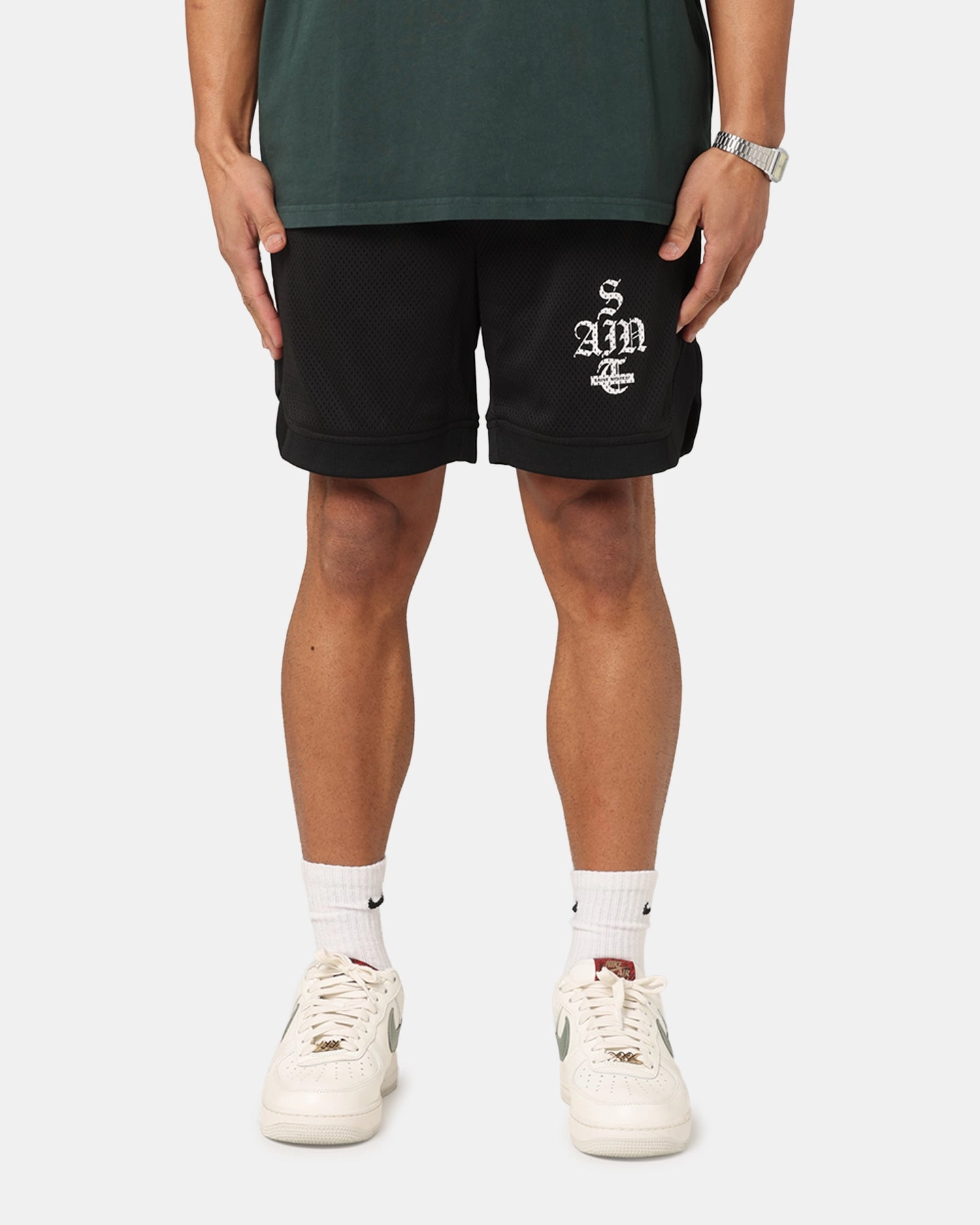 City Shorts Saint Morta Gothic Stack Basketball Shorts Black