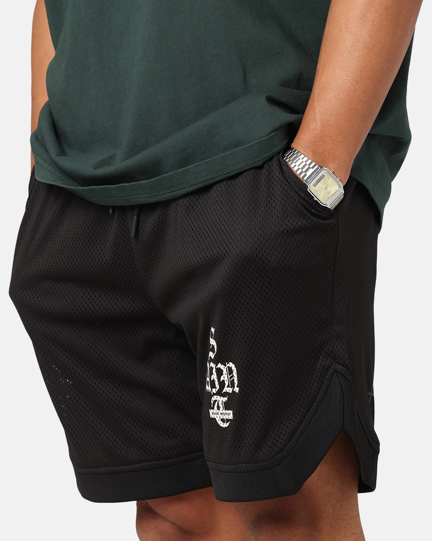 Printed design Saint Morta Gothic Stack Basketball Shorts Black