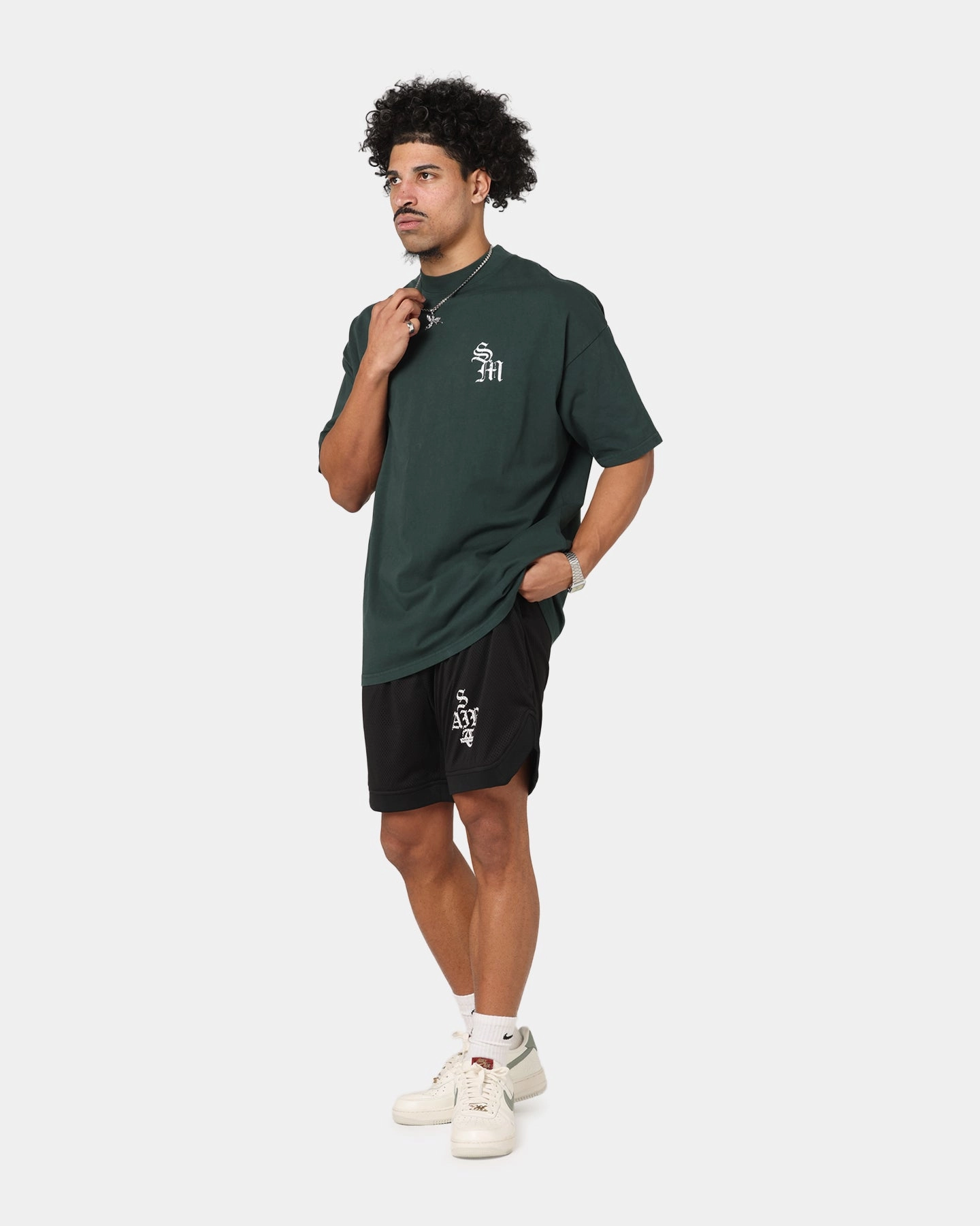 Saint Morta Gothic Stack Basketball Shorts Black clean look