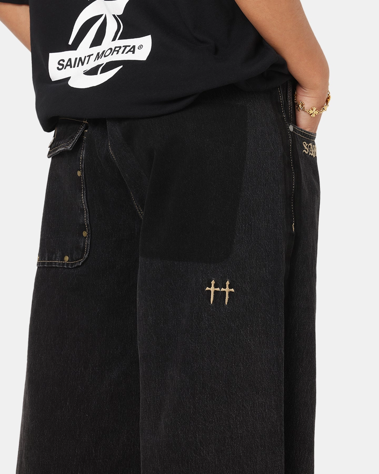 Saint Morta Amplus Rodeo Drive Recon Jeans Black Shadow Stone Wash Finish