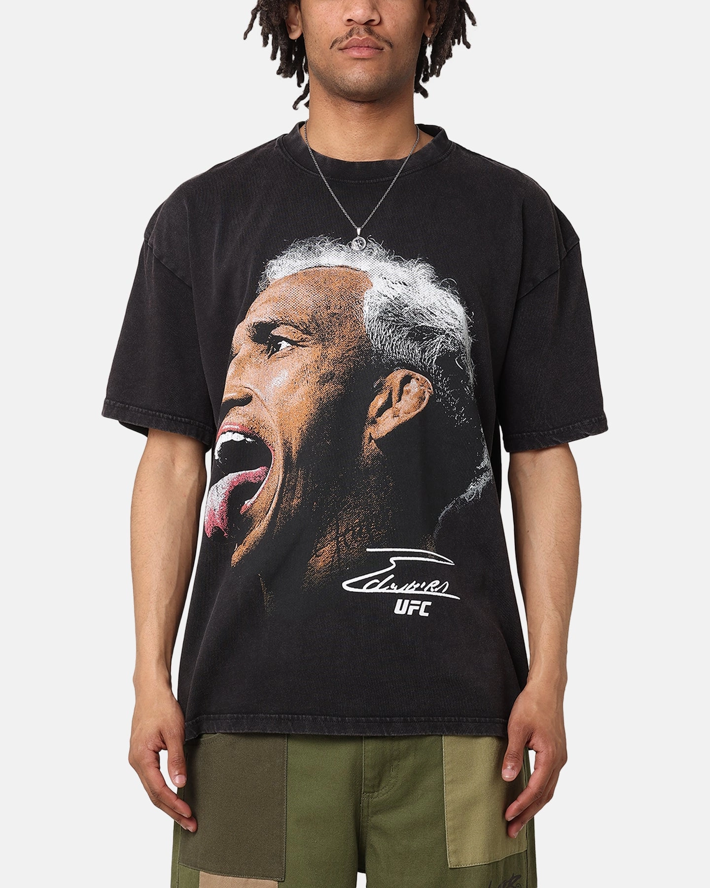 UFC By Culture Kings Charles Oliveira Signature Vintage T-Shirt Black Acidwash Light and Comfortable Striped modernity