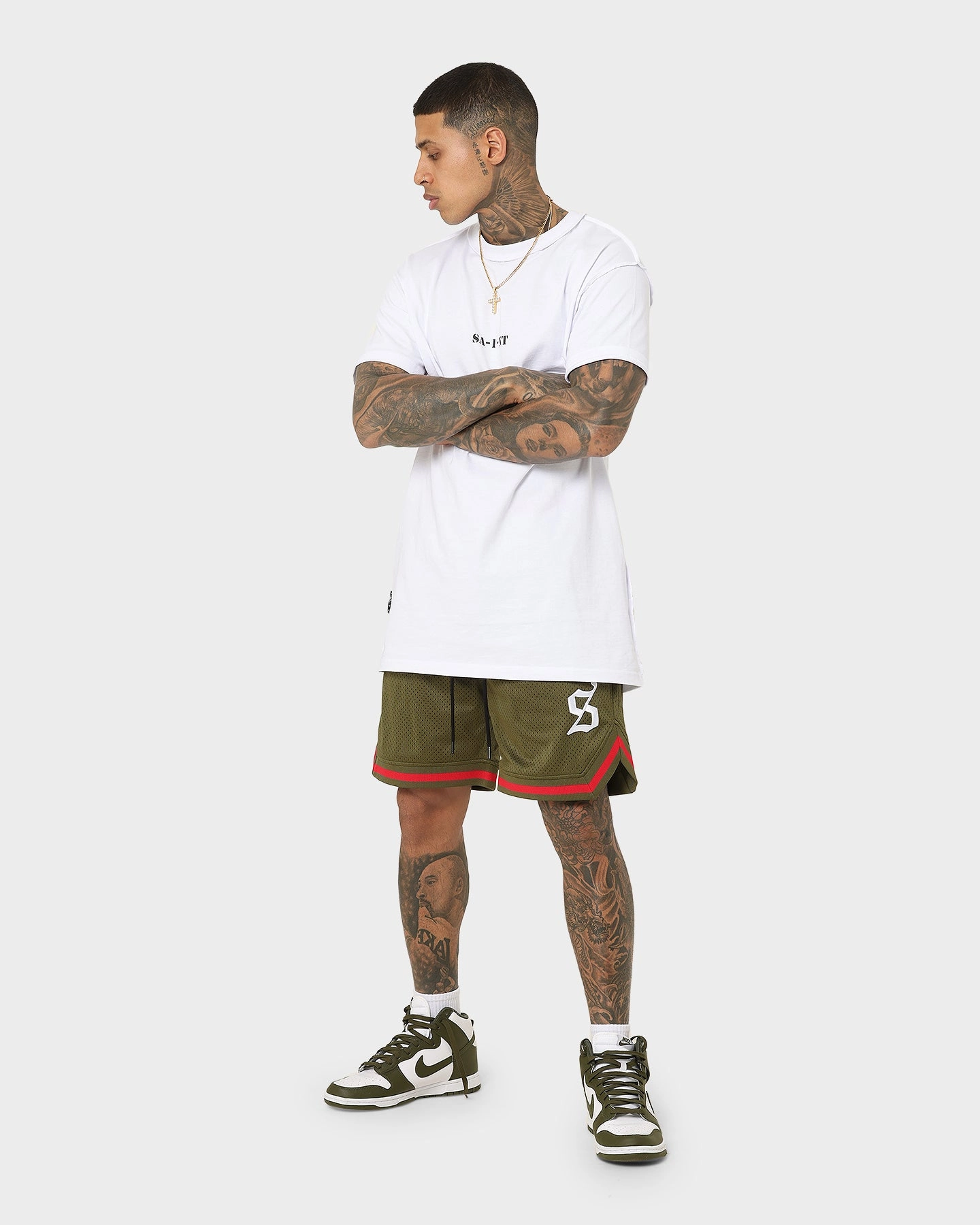 Yoga wear Reflective Safety Stripes Saint Morta Envogue All-Star Basketball Shorts Khaki/Red