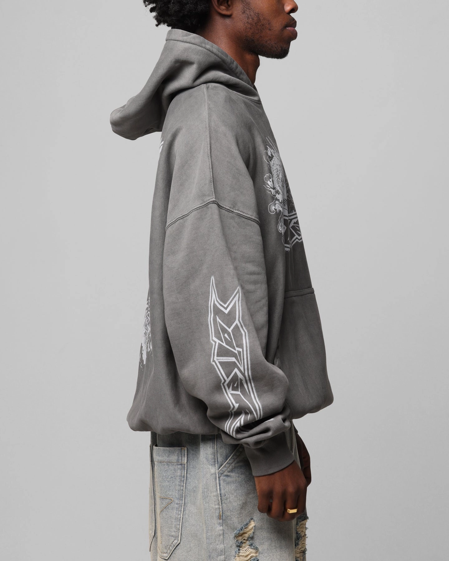 Loiter Draco Born Hoodie Washed Charcoal Double Stitched Reinforcement