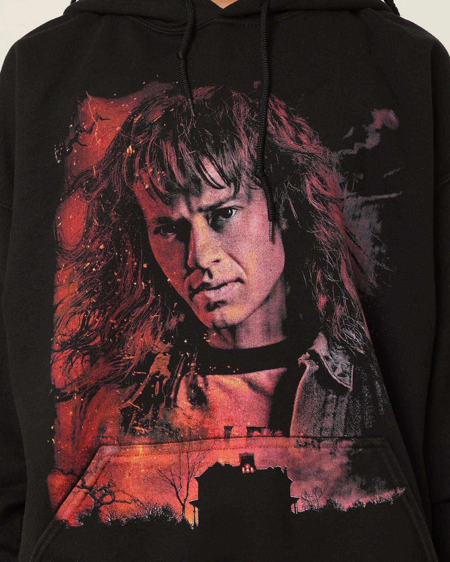 High Visibility Accents Goat Crew X Stranger Things Eddie Vintage Hoodie Black Wash