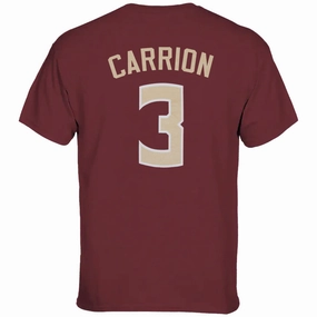 Durable Material Retro Brand Adult/Unisex Seminoles Jordan Carrion #3 Short Sleeve T-shirt - Garnet