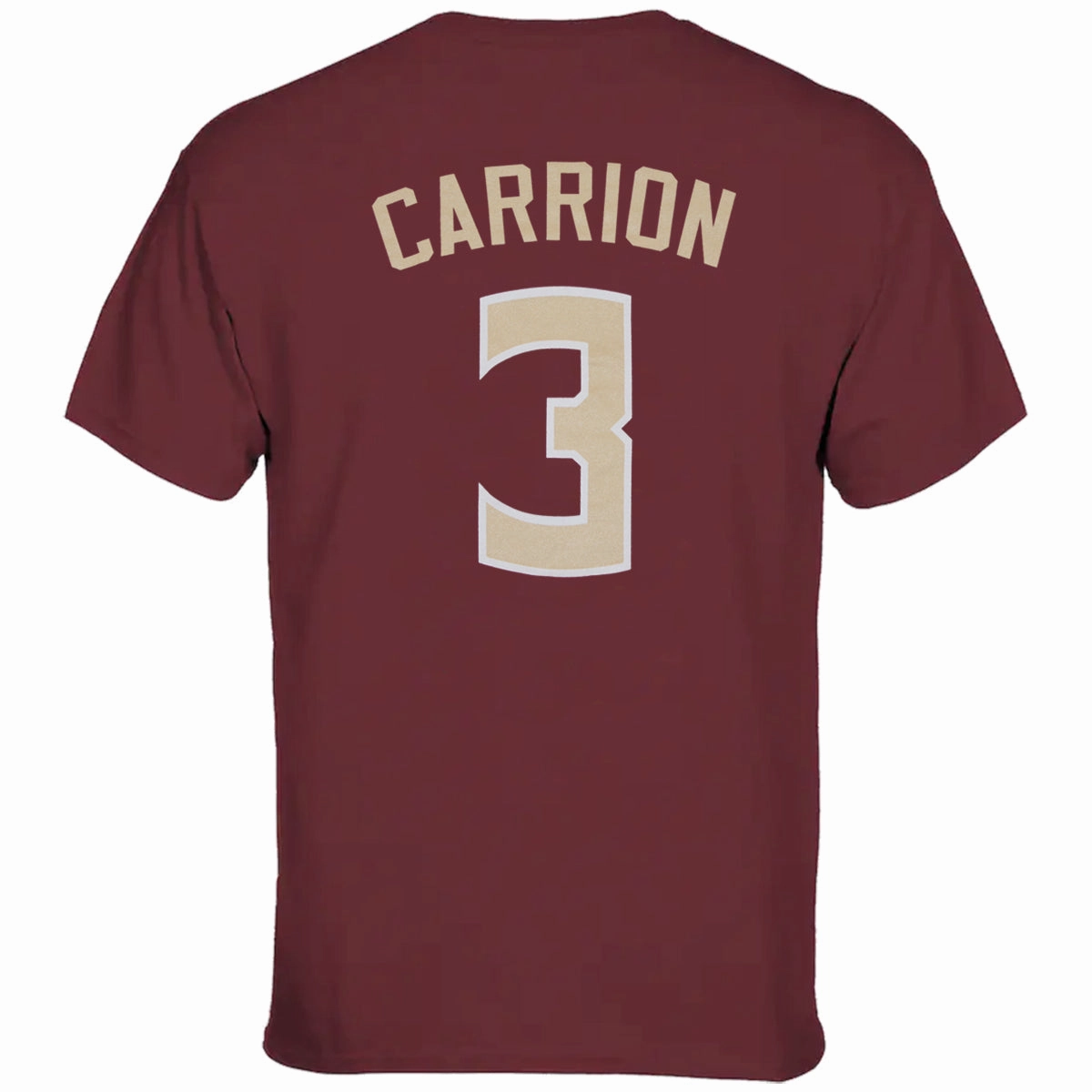 BioBased Fibers WrinkleResistant Retro Brand Adult/Unisex Seminoles Jordan Carrion #3 Short Sleeve T-shirt - Garnet