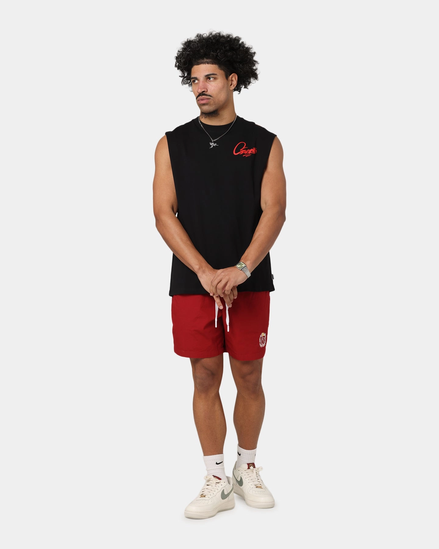 Pocket Detailing AntiPillingTreatment Carre Graffiti Muscle T-Shirt Black/Red