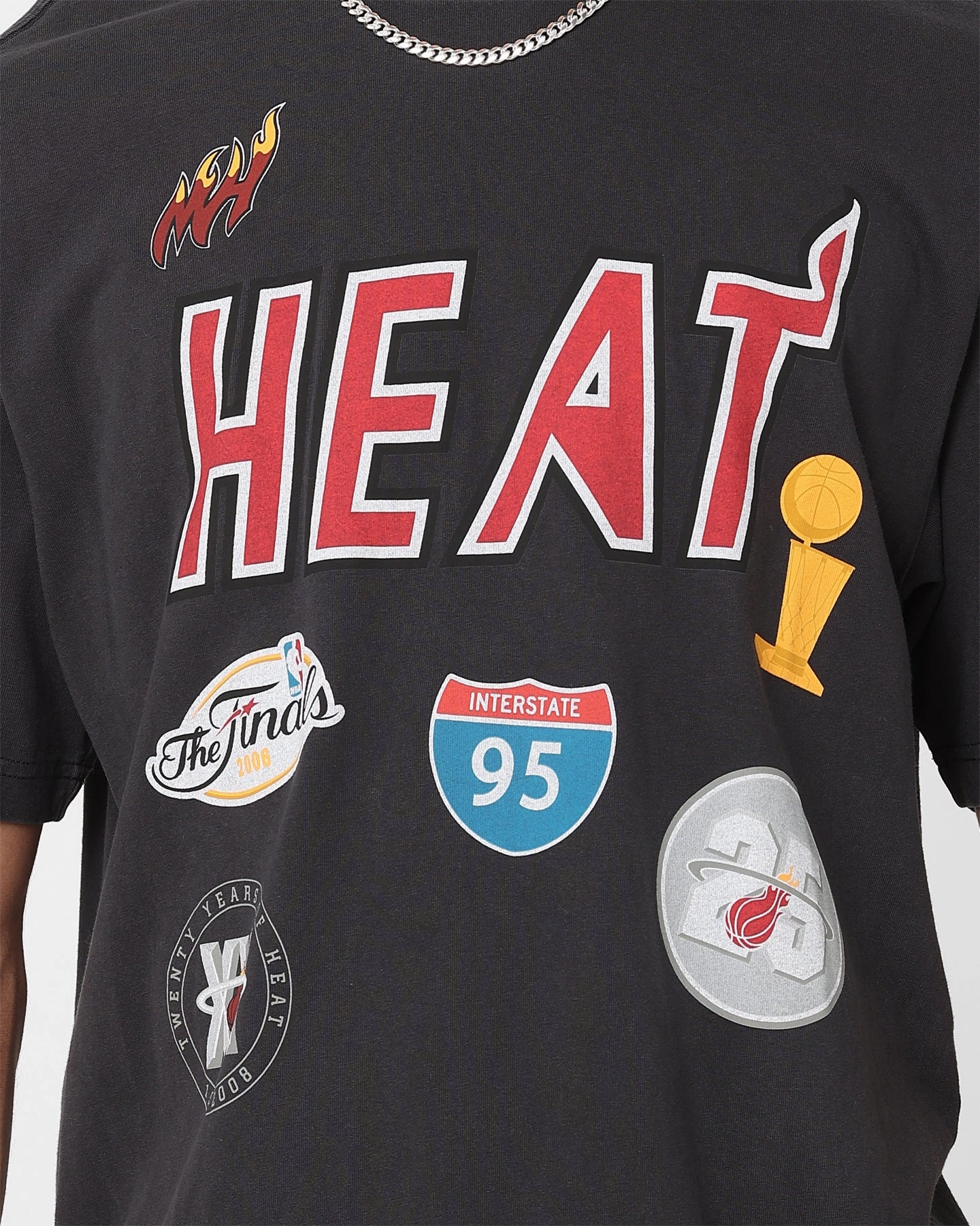 Classic Style Running Speed Mitchell & Ness Miami Heat Highway Logo T-Shirt Vintage Black