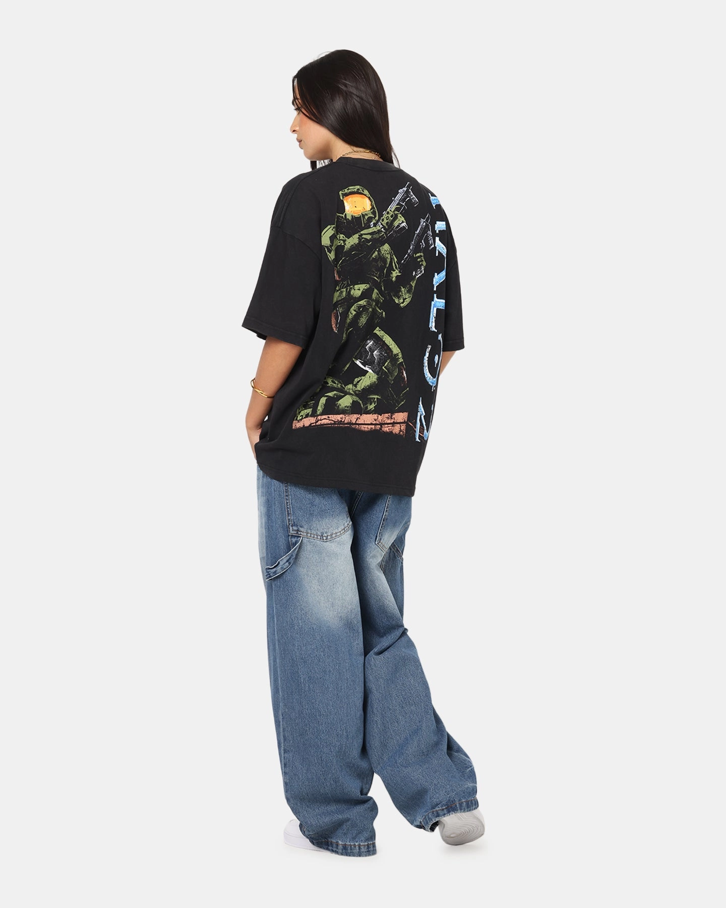 73 Studio X Halo Halo 2 Vintage T-Shirt Black Acidwash Hygroscopic Fiber Easy Wear Look