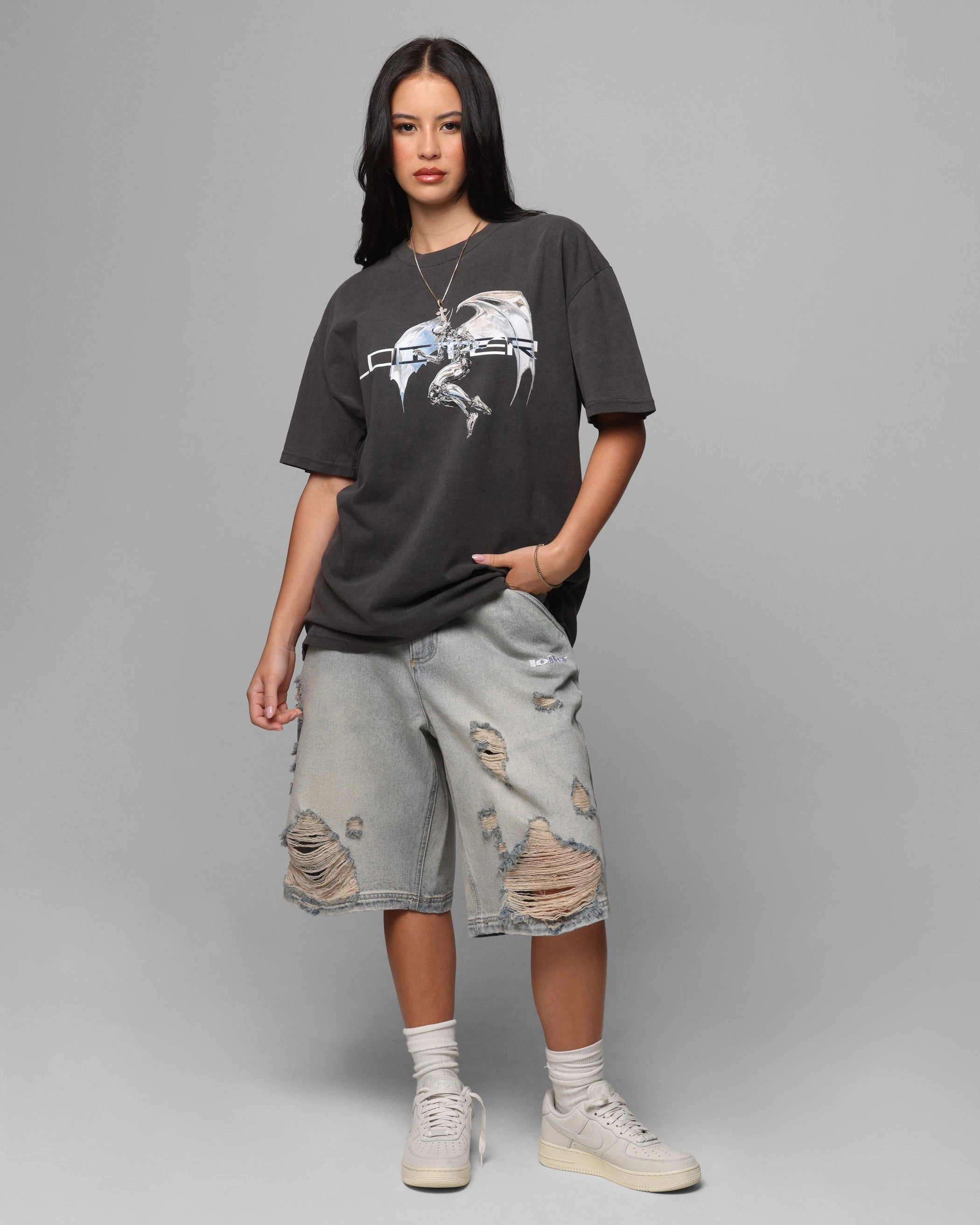 Stone Wash Process Loiter Chrome Deceiver T-Shirt Black Wash