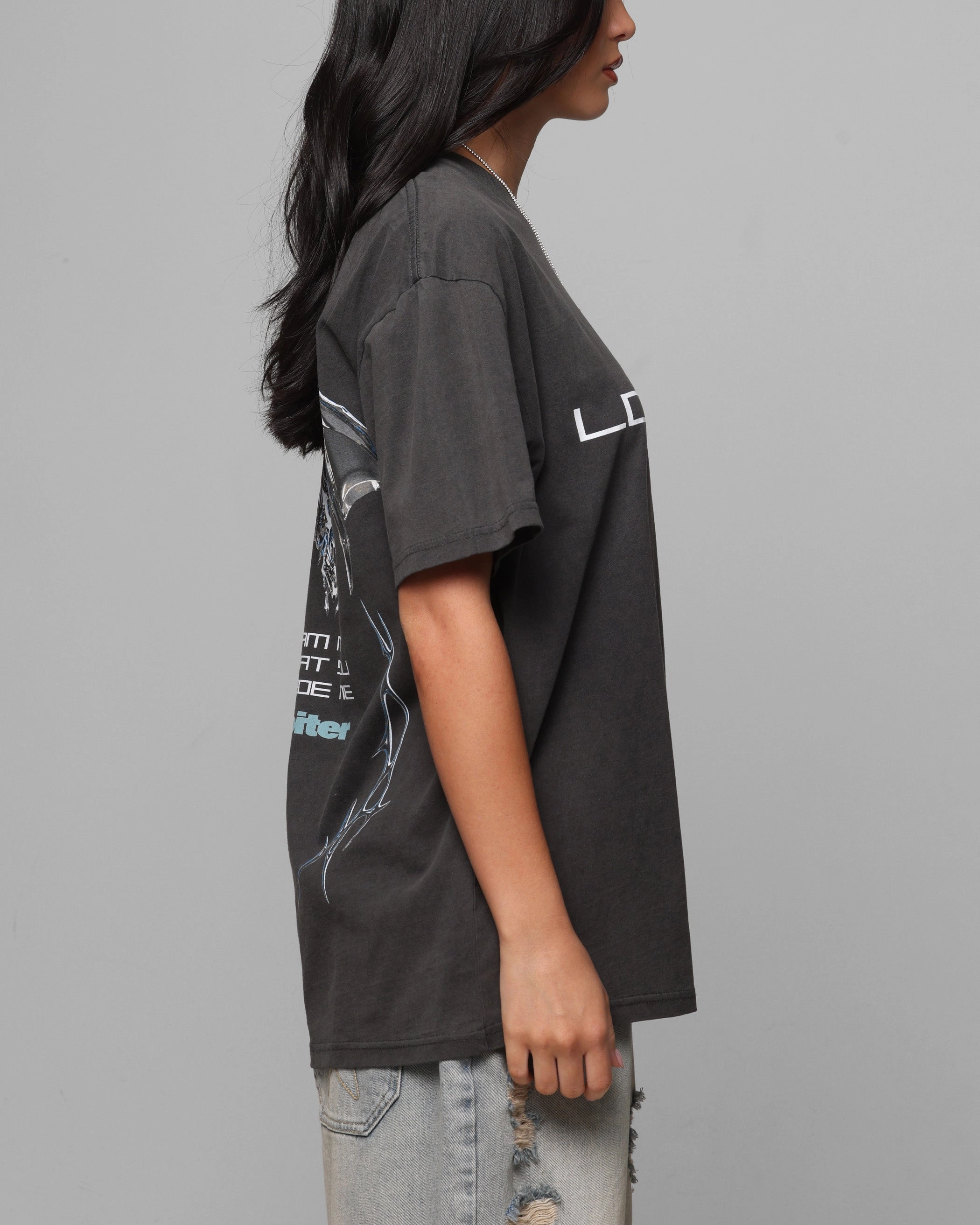 Loiter Chrome Deceiver T-Shirt Black Wash Trendy Top