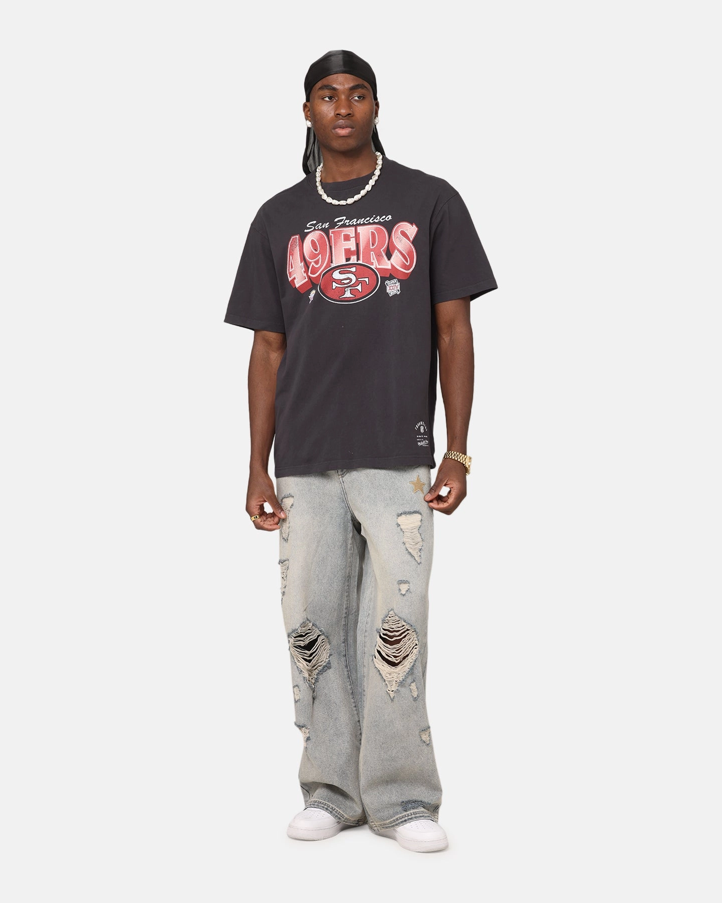 Mitchell & Ness San Francisco 49ers Arch T-Shirt Faded Black certified Holiday Casual