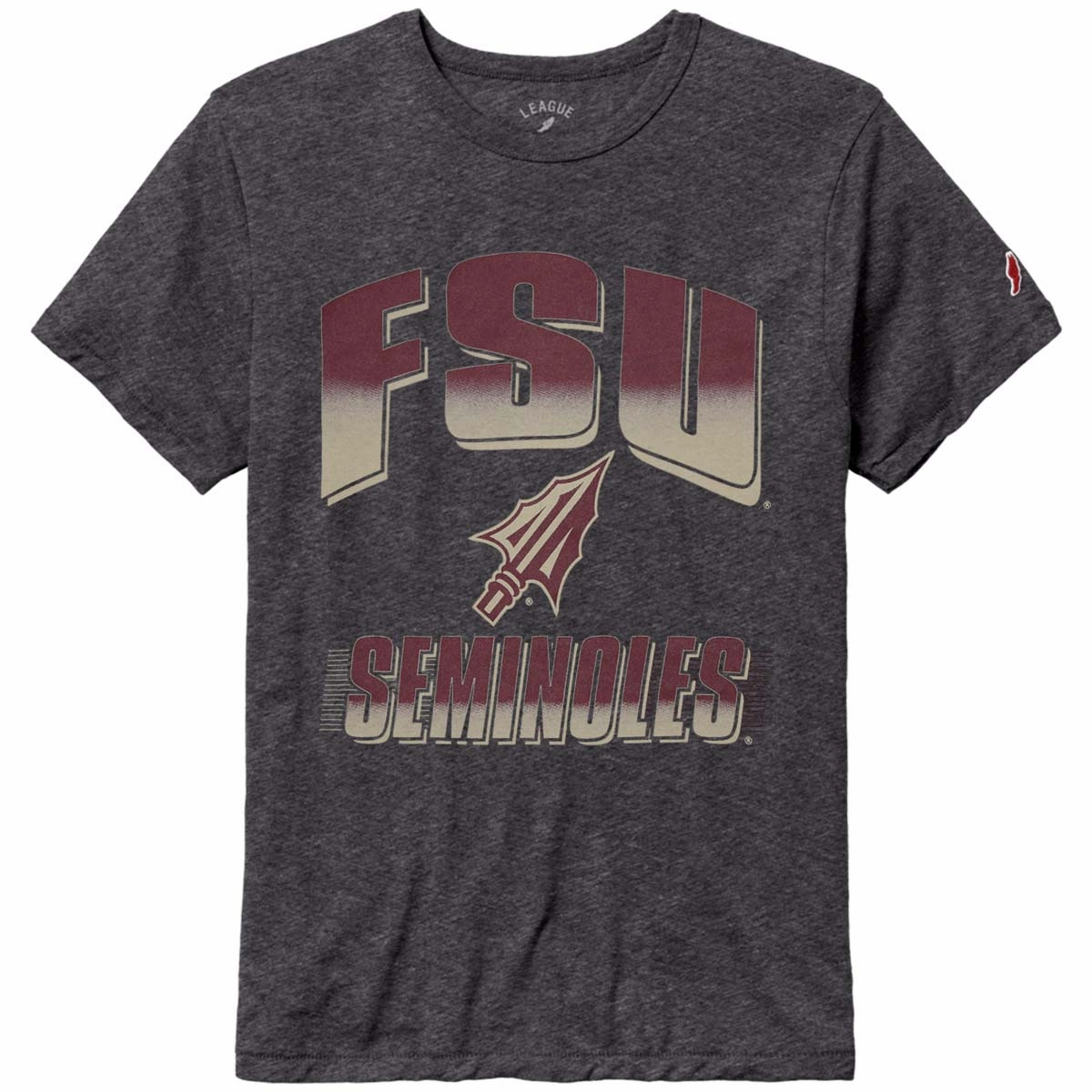 color blocking ReinforcedHems League Men's FSU Seminoles Arrowhead Design Tri-blend Short Sleeve T-shirt - Slate