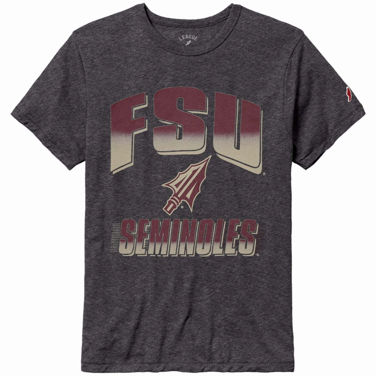 League Men's FSU Seminoles Arrowhead Design Tri-blend Short Sleeve T-shirt - Slate Beaded details Soft Material