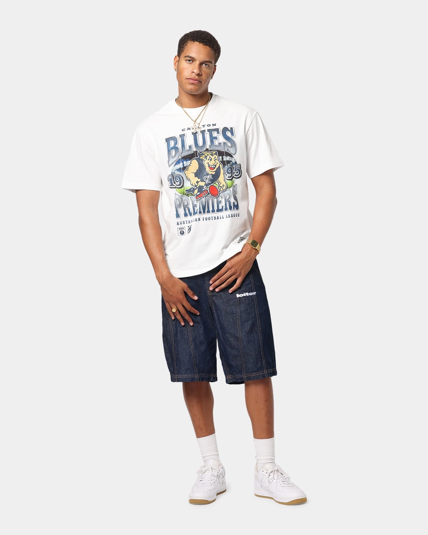 Outdoor Smart Sporty Style Mitchell & Ness Carlton Blues Mascot T-Shirt Vintage White