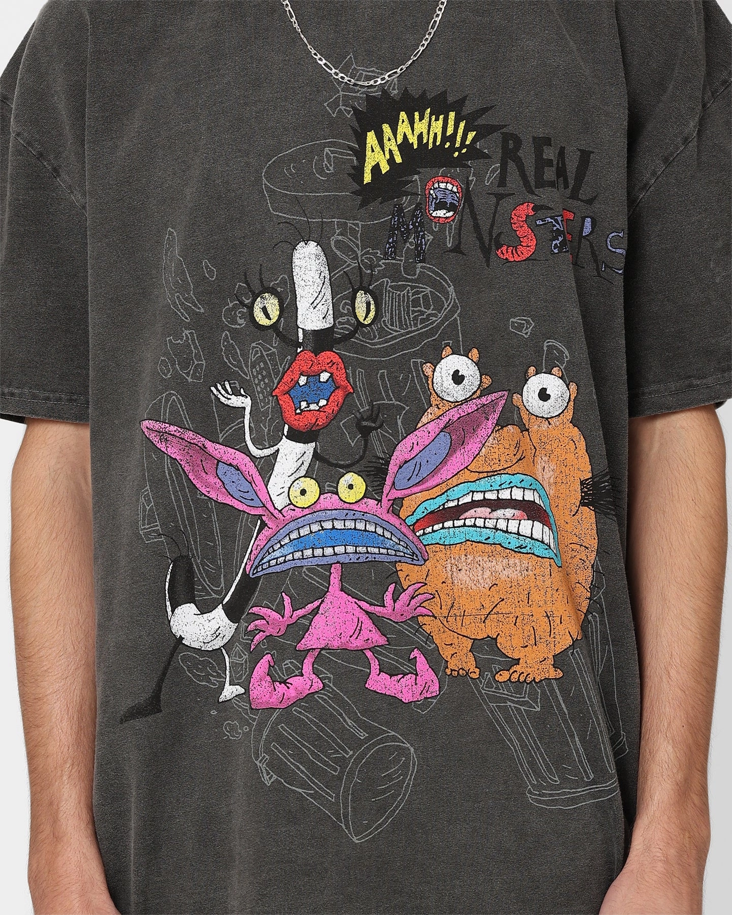 American Thrift x Aaahh!!! Real Monsters Monsters Heavyweight Vintage T-Shirt Black Wash Active Essentials