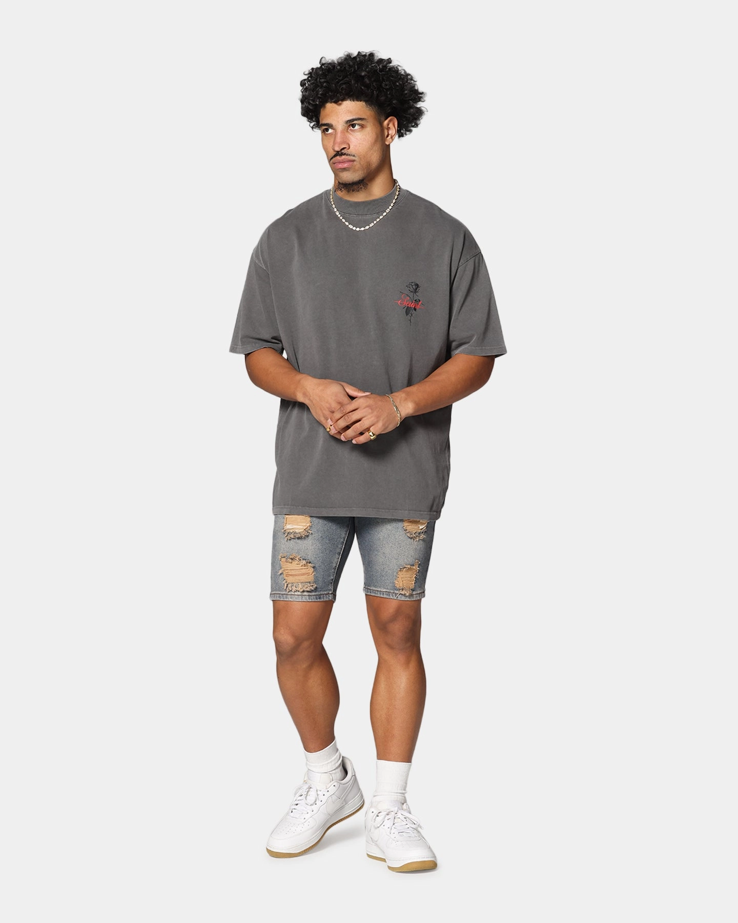 Cool Fit Saint Morta St Valentine Mock Neck T-Shirt Washed Charcoal