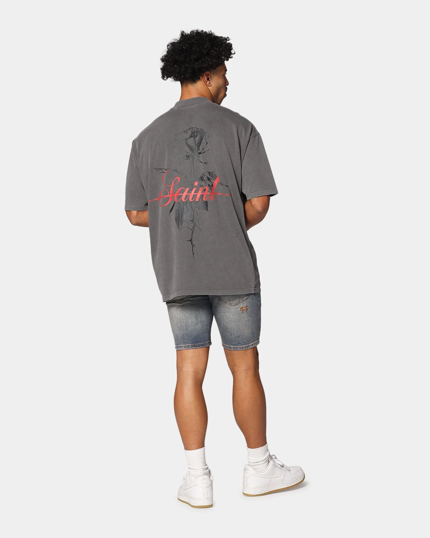 Saint Morta St Valentine Mock Neck T-Shirt Washed Charcoal Stylish Layering
