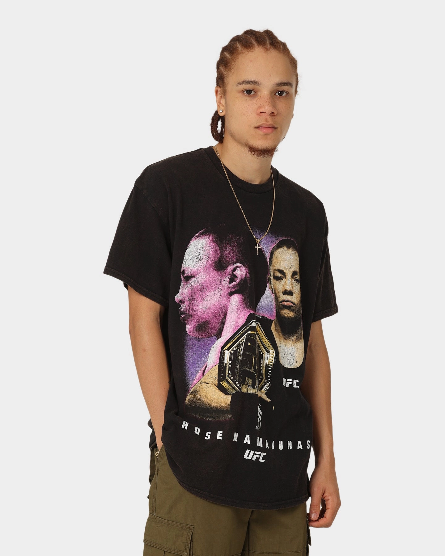 DoubleStitchedHem UFC By Goat Crew Rose Namajunas Vintage T-Shirt Black Wash