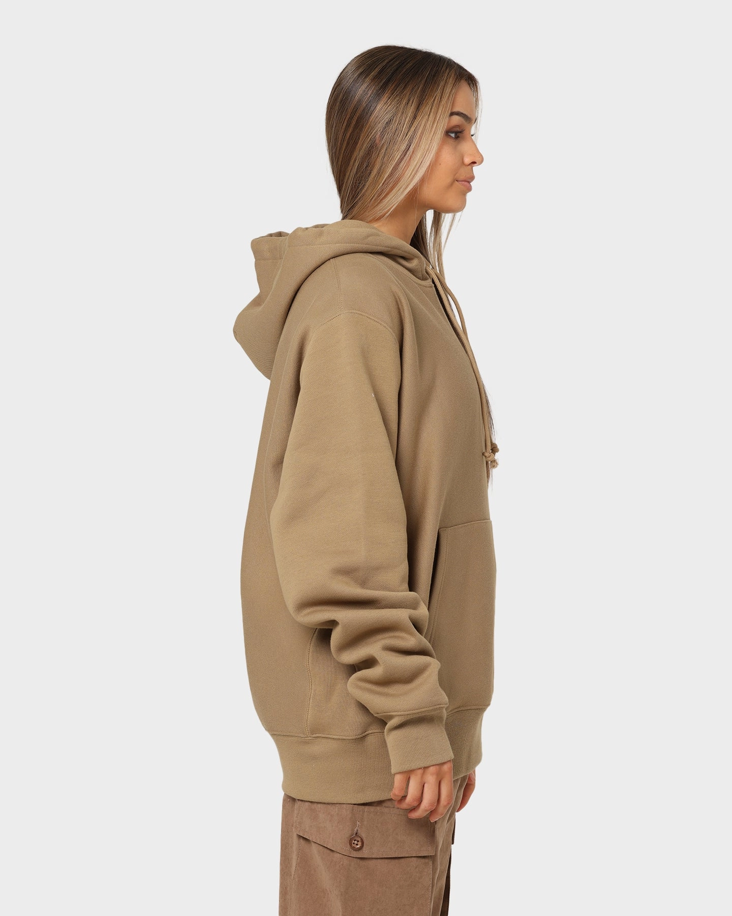 Reverse Weave Hoodie Whole Wheat Khaki suitable for photography