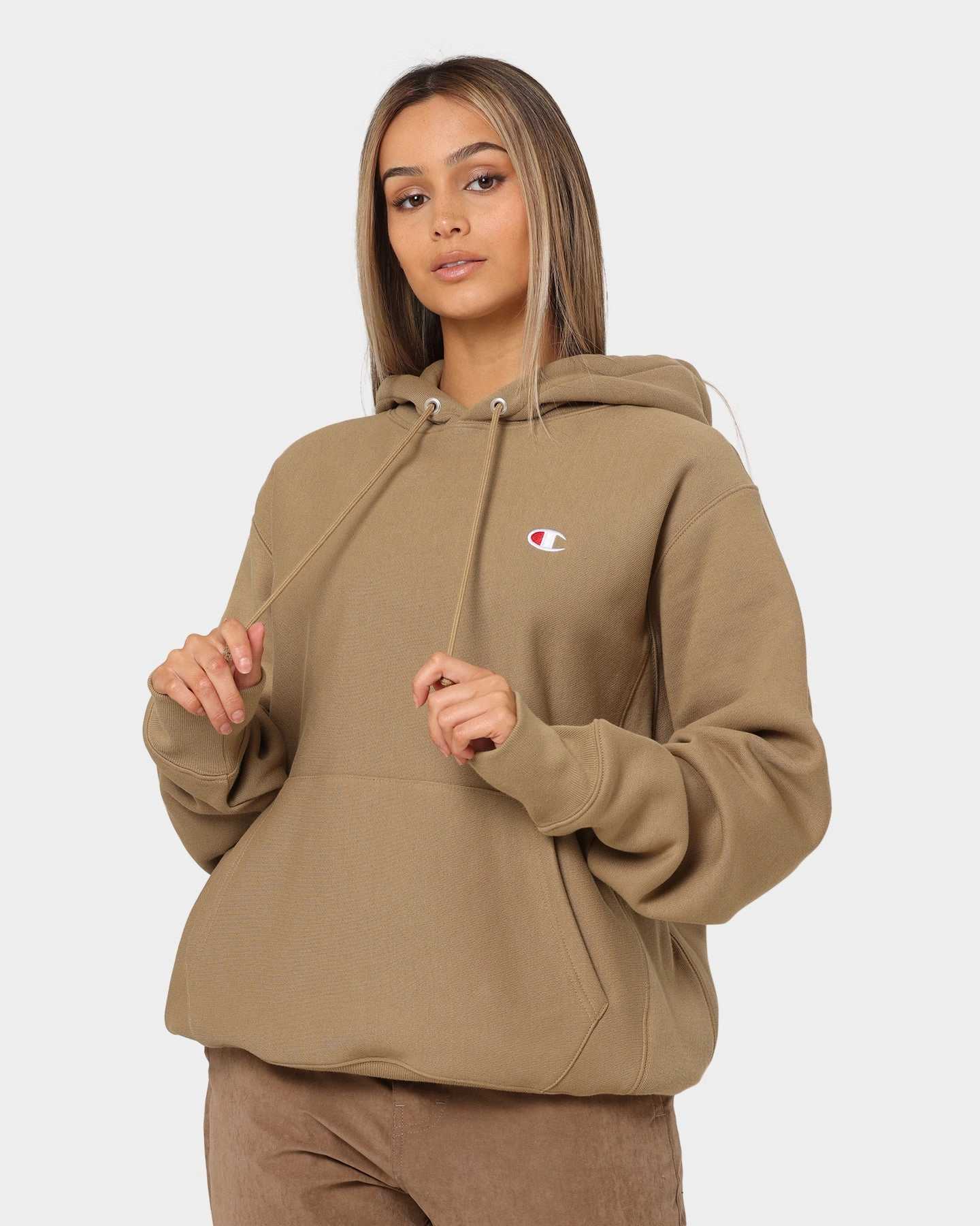 Reverse Weave Hoodie Whole Wheat Khaki Non Irritating Collar ZipperClosure