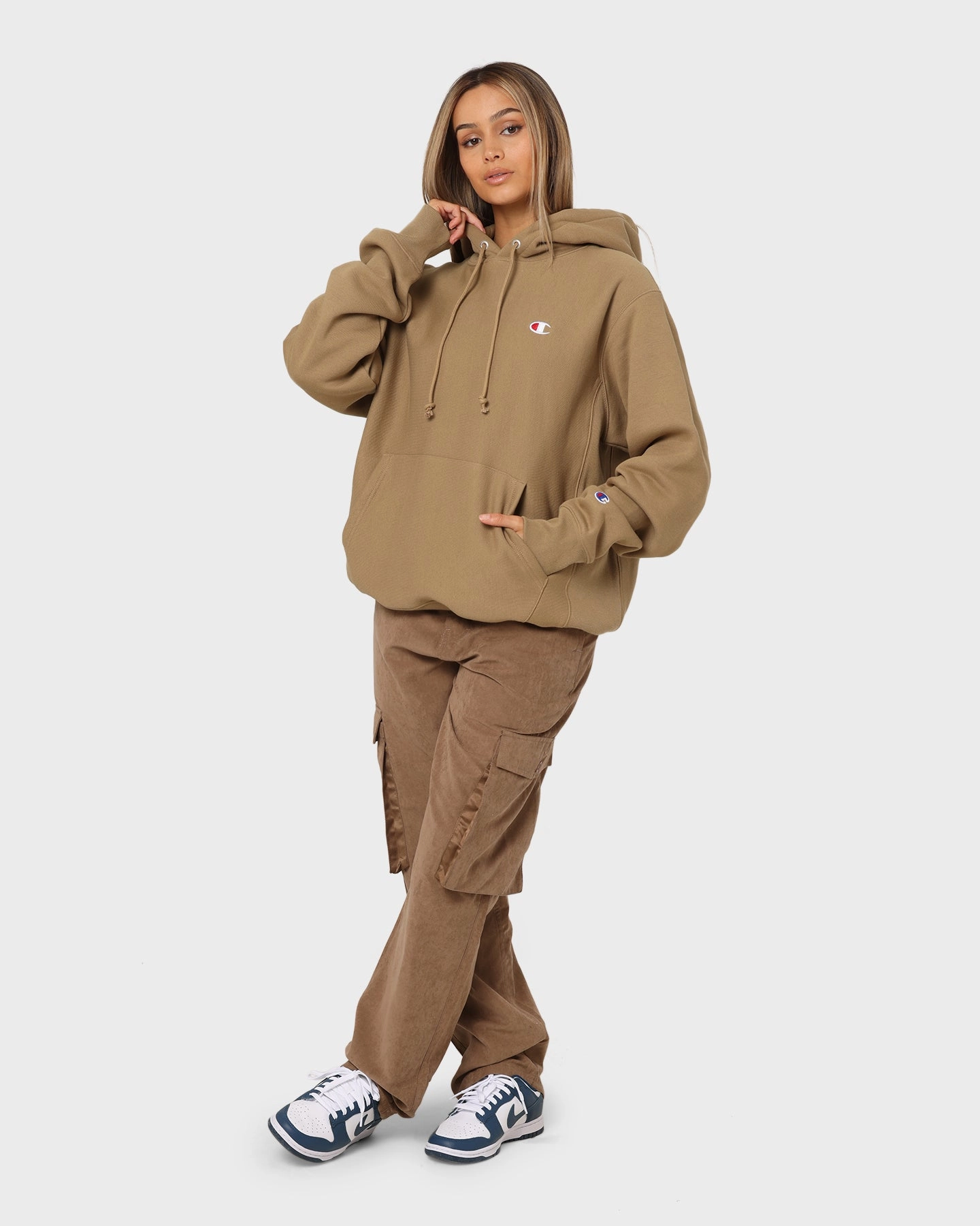 Reverse Weave Hoodie Whole Wheat Khaki Wool Four Way Stretch Material