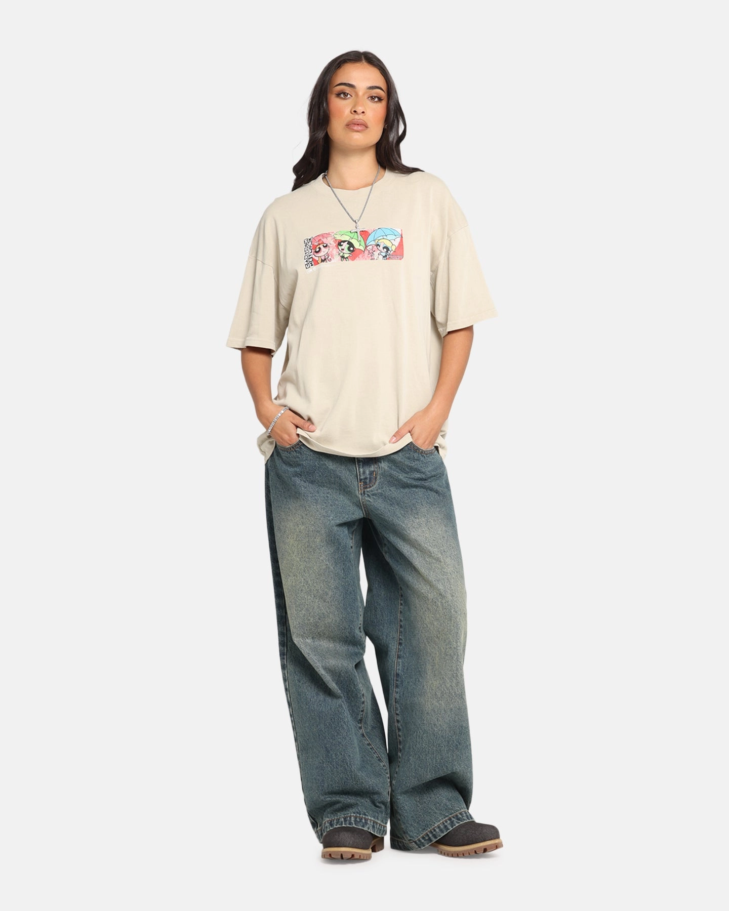 73 Studio X Cartoon Network The Powerpuff Girls Box Logo Vintage T-Shirt Stone Bold Comfort
