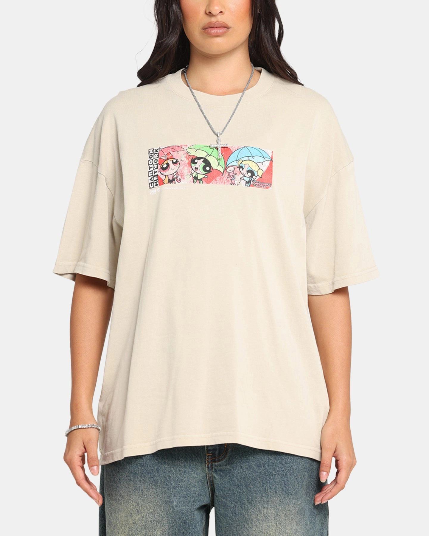 Active Lifestyle Outdoor Adventure 73 Studio X Cartoon Network The Powerpuff Girls Box Logo Vintage T-Shirt Stone