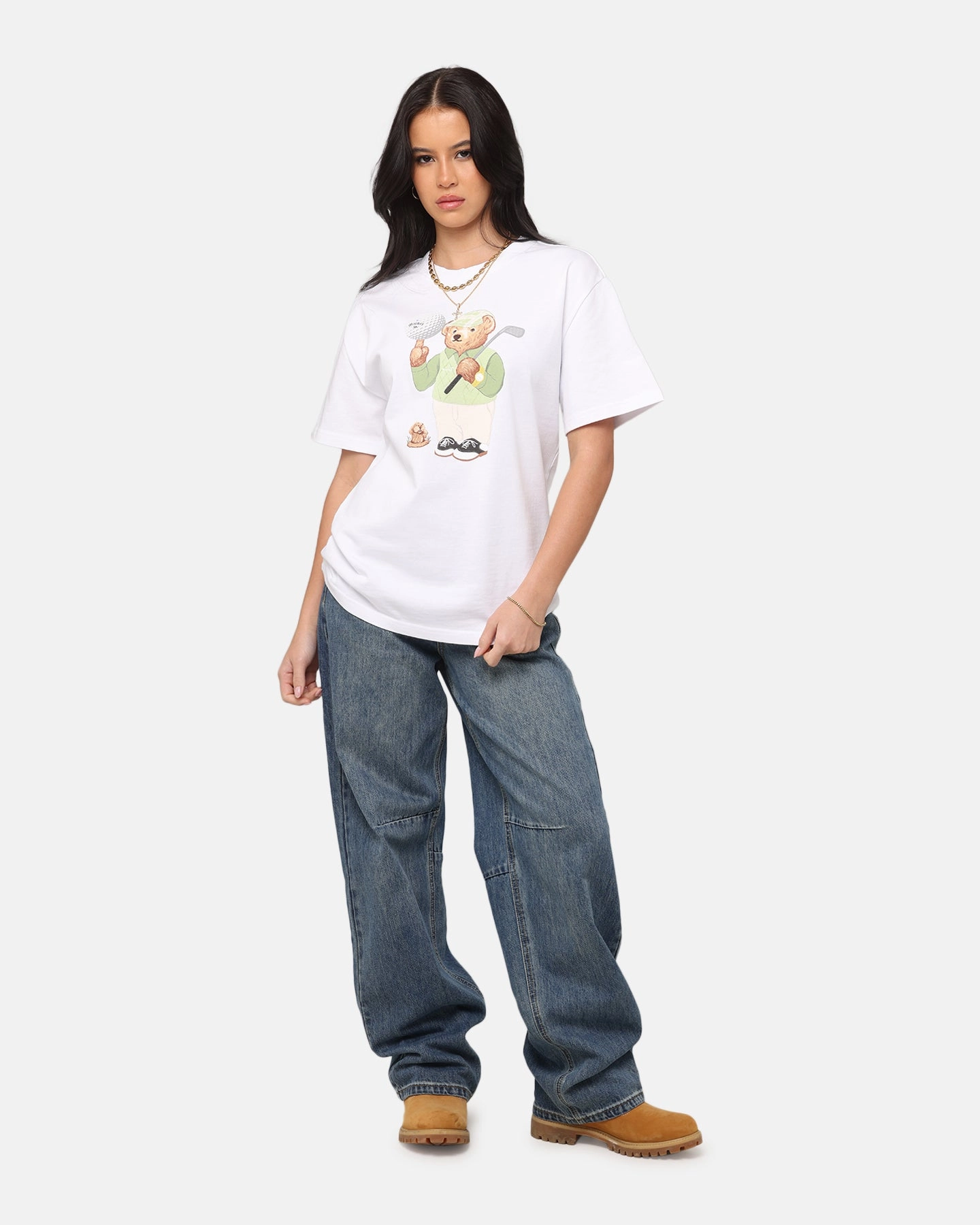 Luxurious Fade Resistant Dye Market Par 5 Bear T-Shirt White