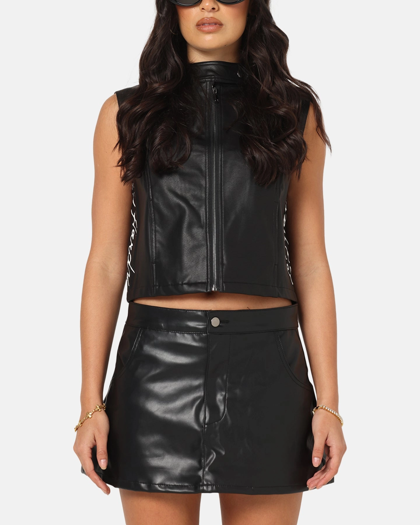 Ed Hardy Women's Vegan Leather Biker Vest Black Potential Worship