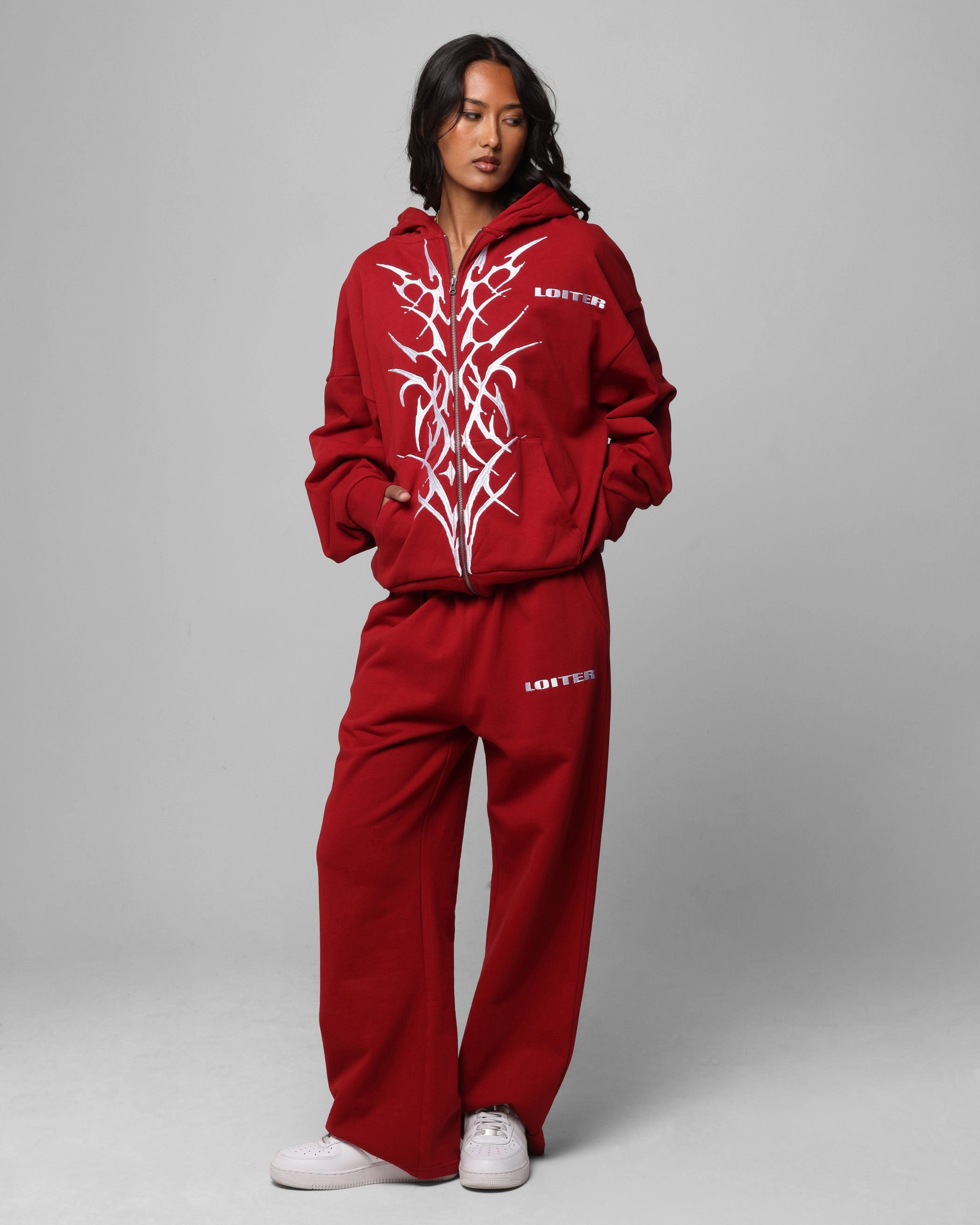 Reflective Trim Stylish Insulation Loiter Blood Born Zip Hoodie Burgandy