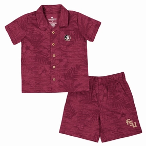 Soft Touch Texture athletic style Colosseum Toddler Seminole Logo/Stacked FSU Hawaiian Print Camp Set - Garnet
