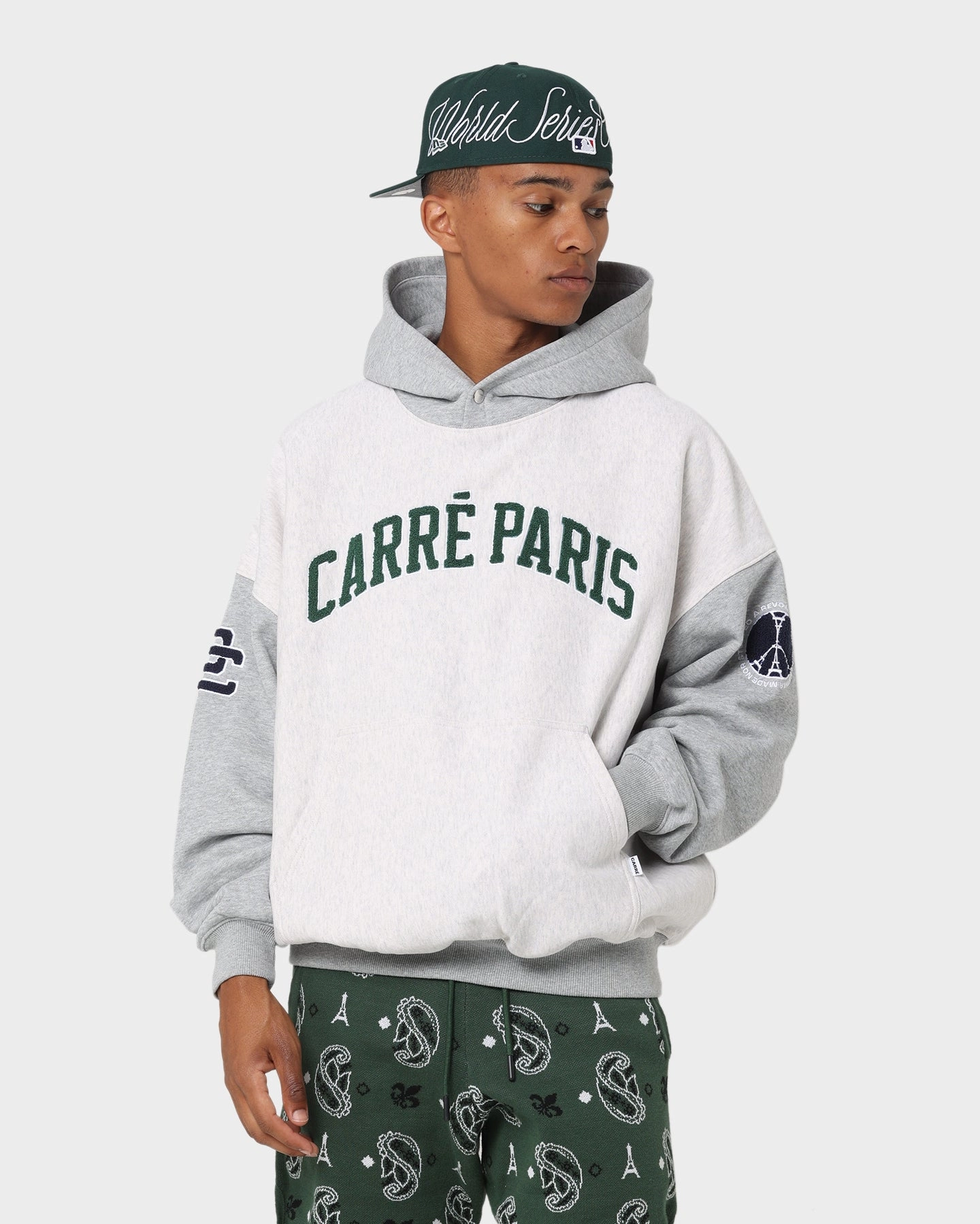 MultiPocket Design Carre Team Two Tone Oversized Hoodie Grey Marle