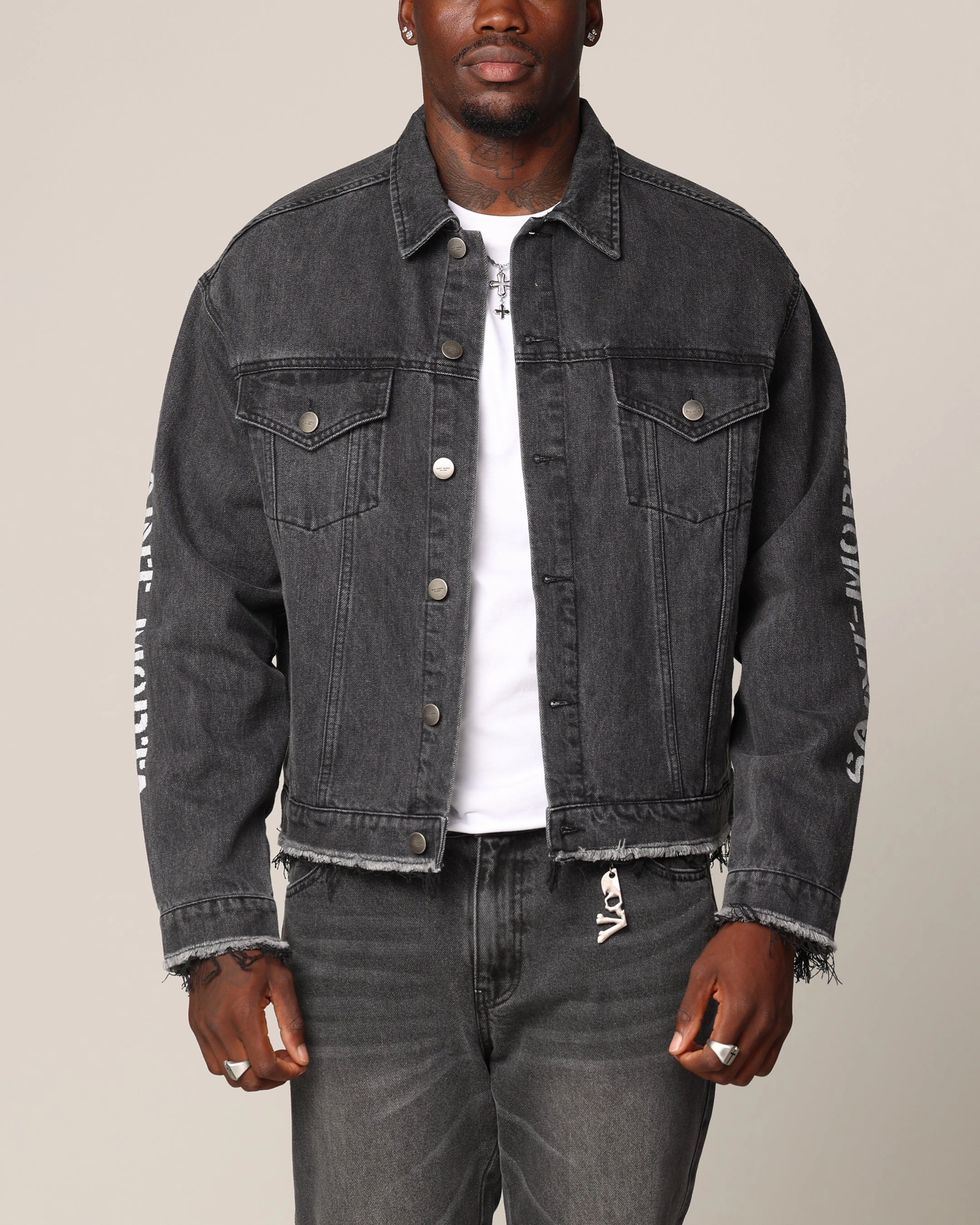 Saint Morta Youth Noize Denim Jacket Black Shadow Solid Color