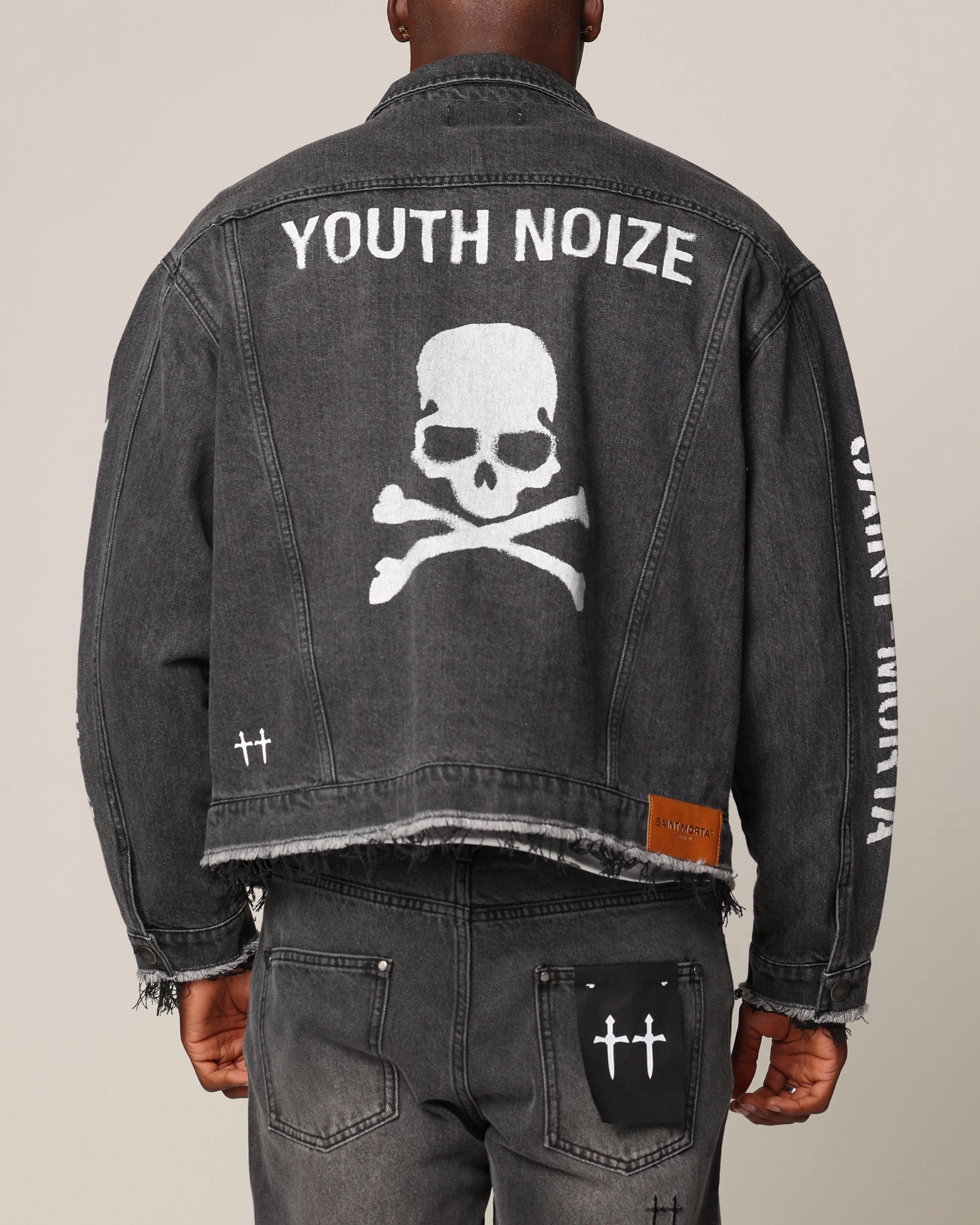 Saint Morta Youth Noize Denim Jacket Black Shadow AdjustableHood Trendy Jacket Design