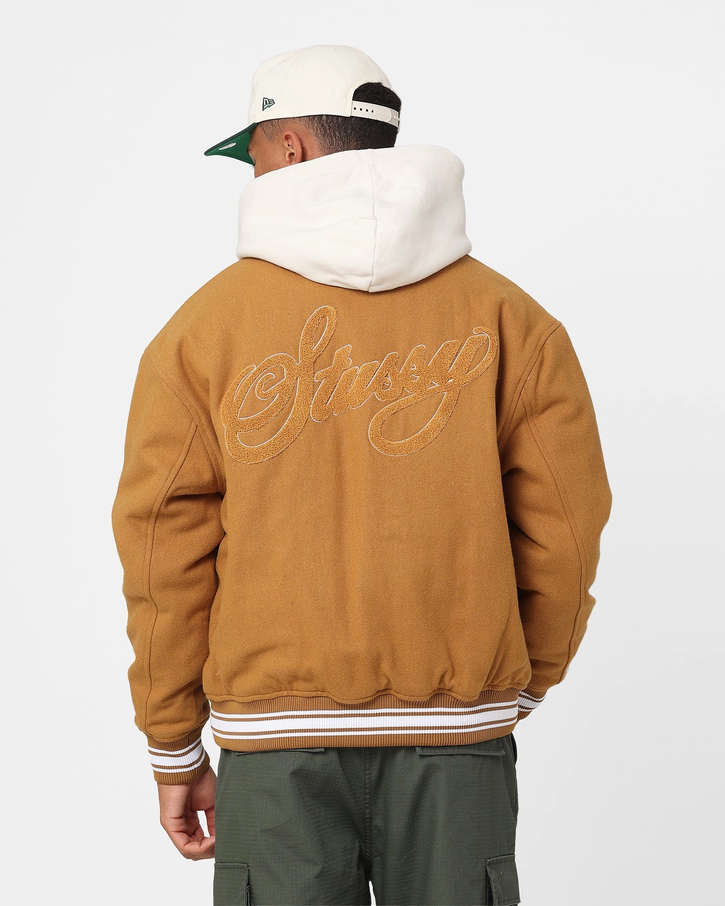Stussy Varsity Jacket Khaki Windproof Outer Layer suitable for e commerce